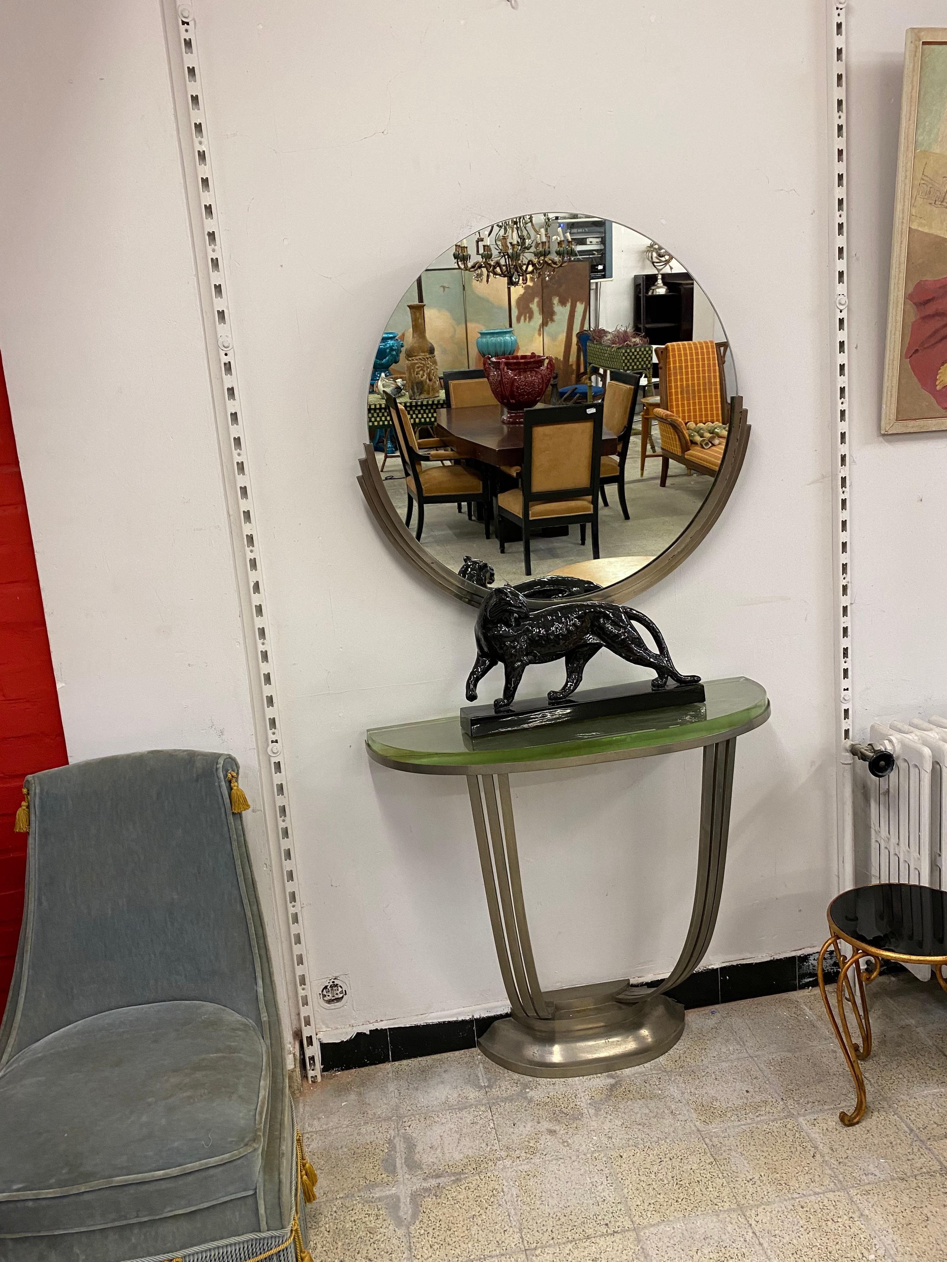 Seltene Konsole und ihr Spiegel aus vernickelter Bronze im Stil von Jules Leleu im Angebot 9