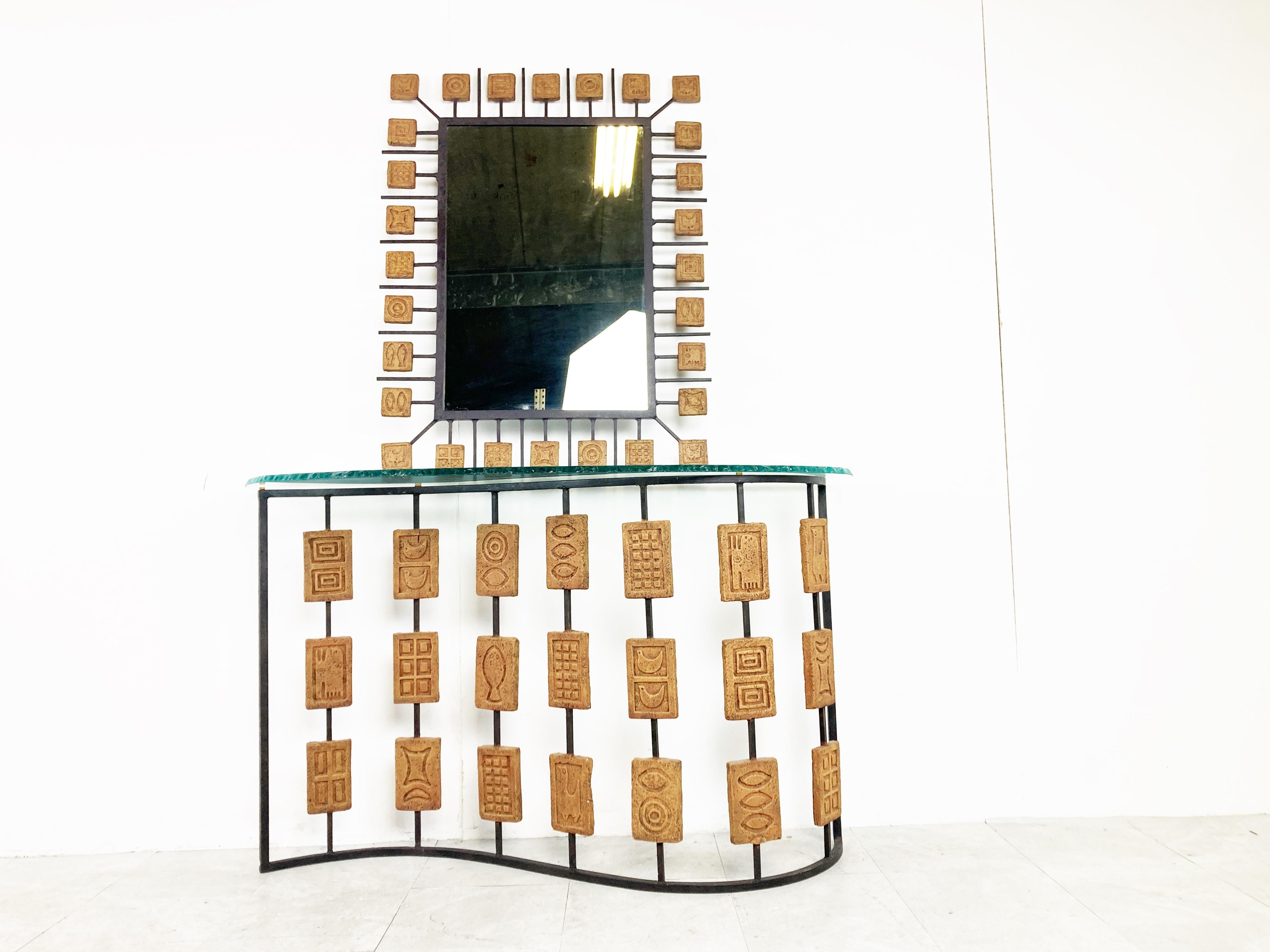 Brutalist Rare Console and Mirror by Mario Giani, 1970s For Sale