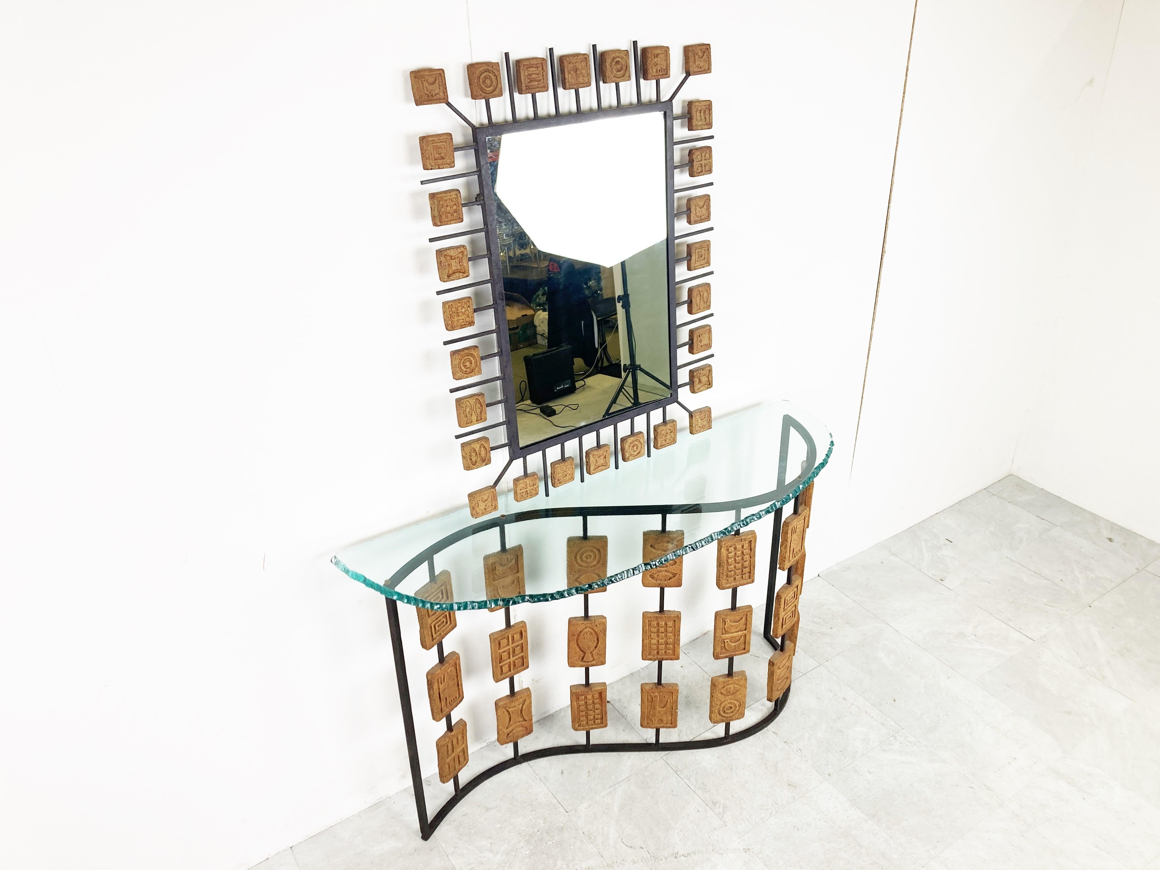 Italian Rare Console and Mirror by Mario Giani, 1970s For Sale