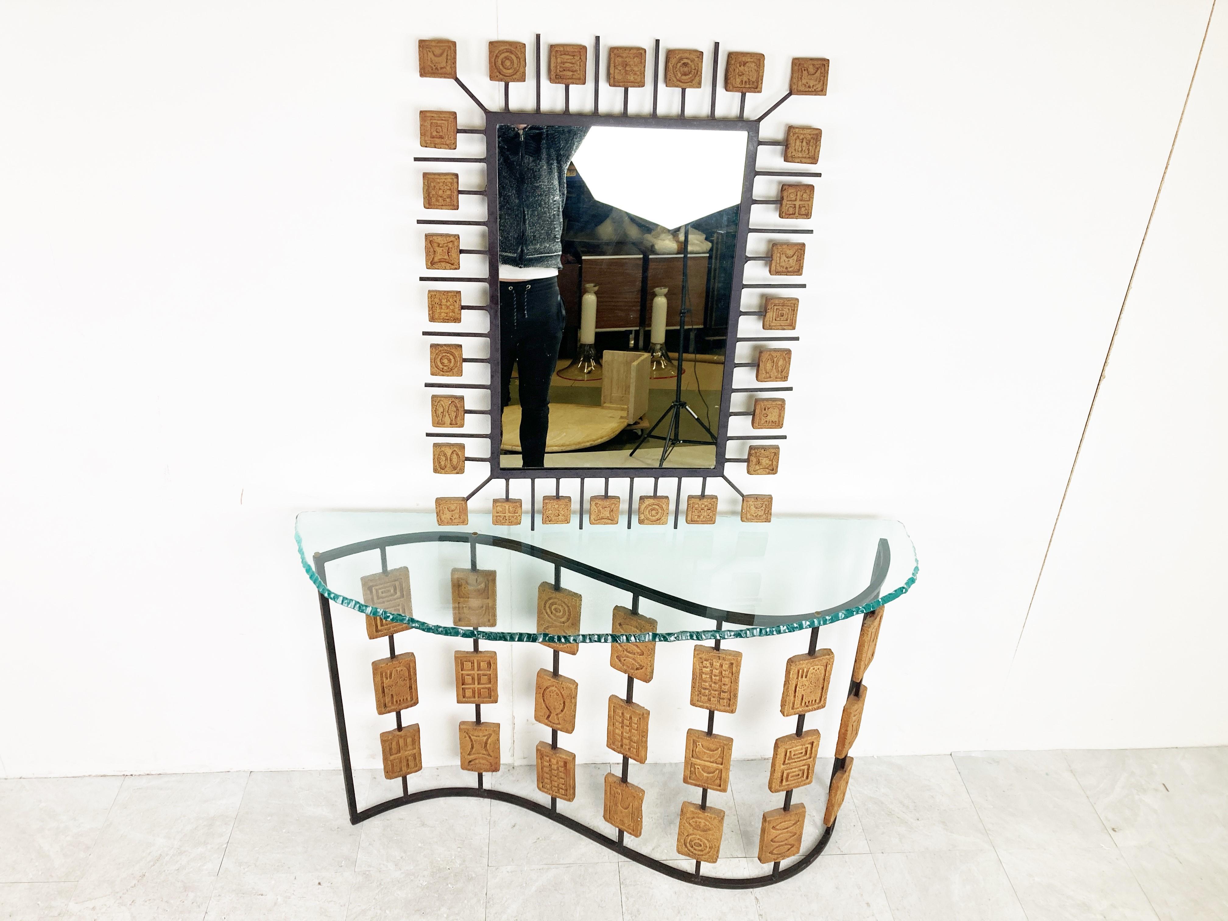 Terracotta Rare Console and Mirror by Mario Giani, 1970s For Sale