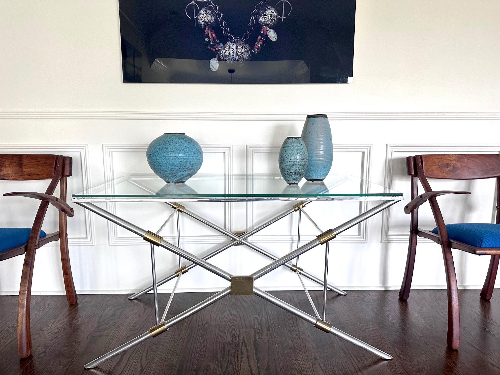 Aluminum Rare X-leg Console Sofa Table by John Vesey For Sale