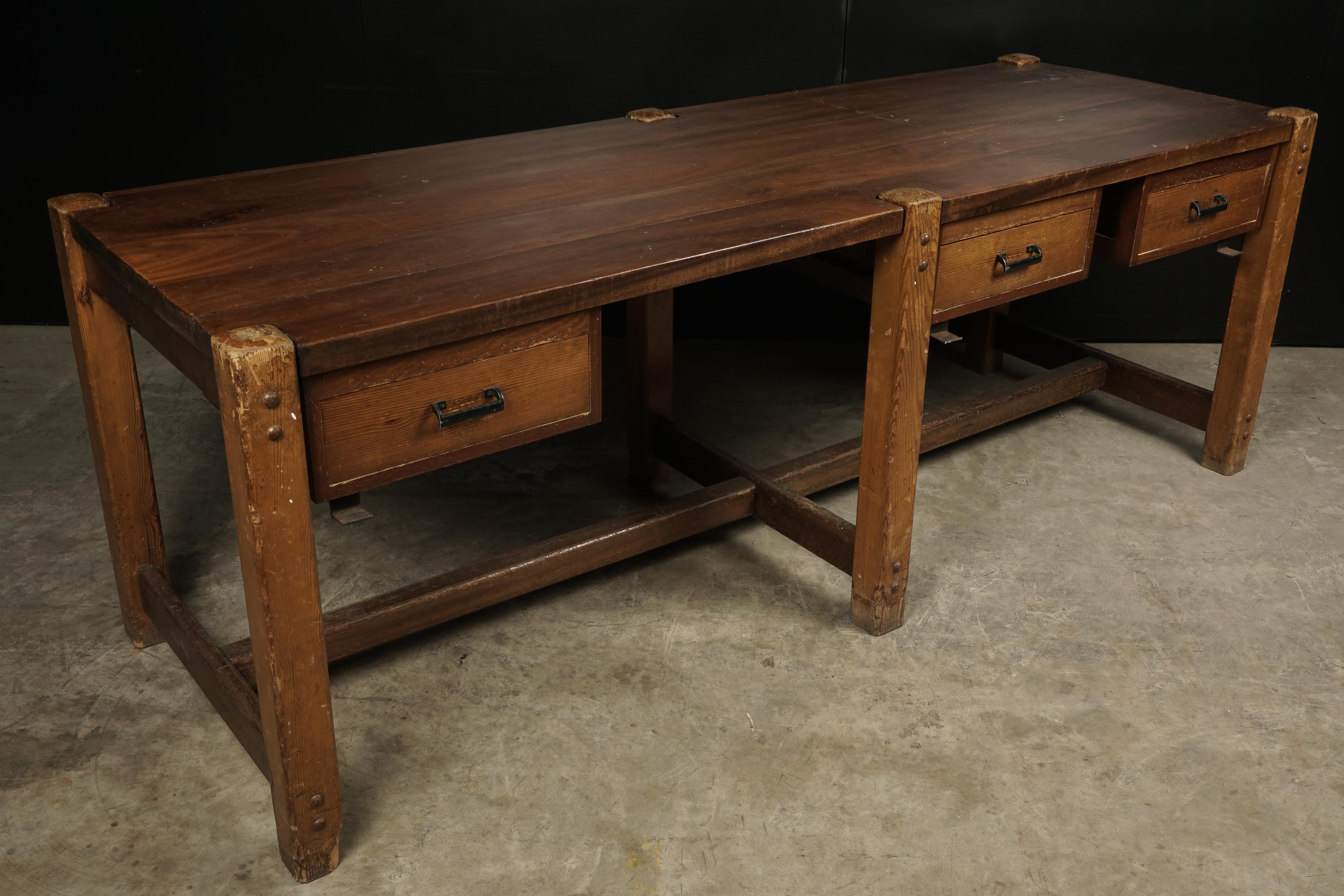 Rare console table from Spain, circa 1960. Superb model with nice patina and wear. Presumably from a university.