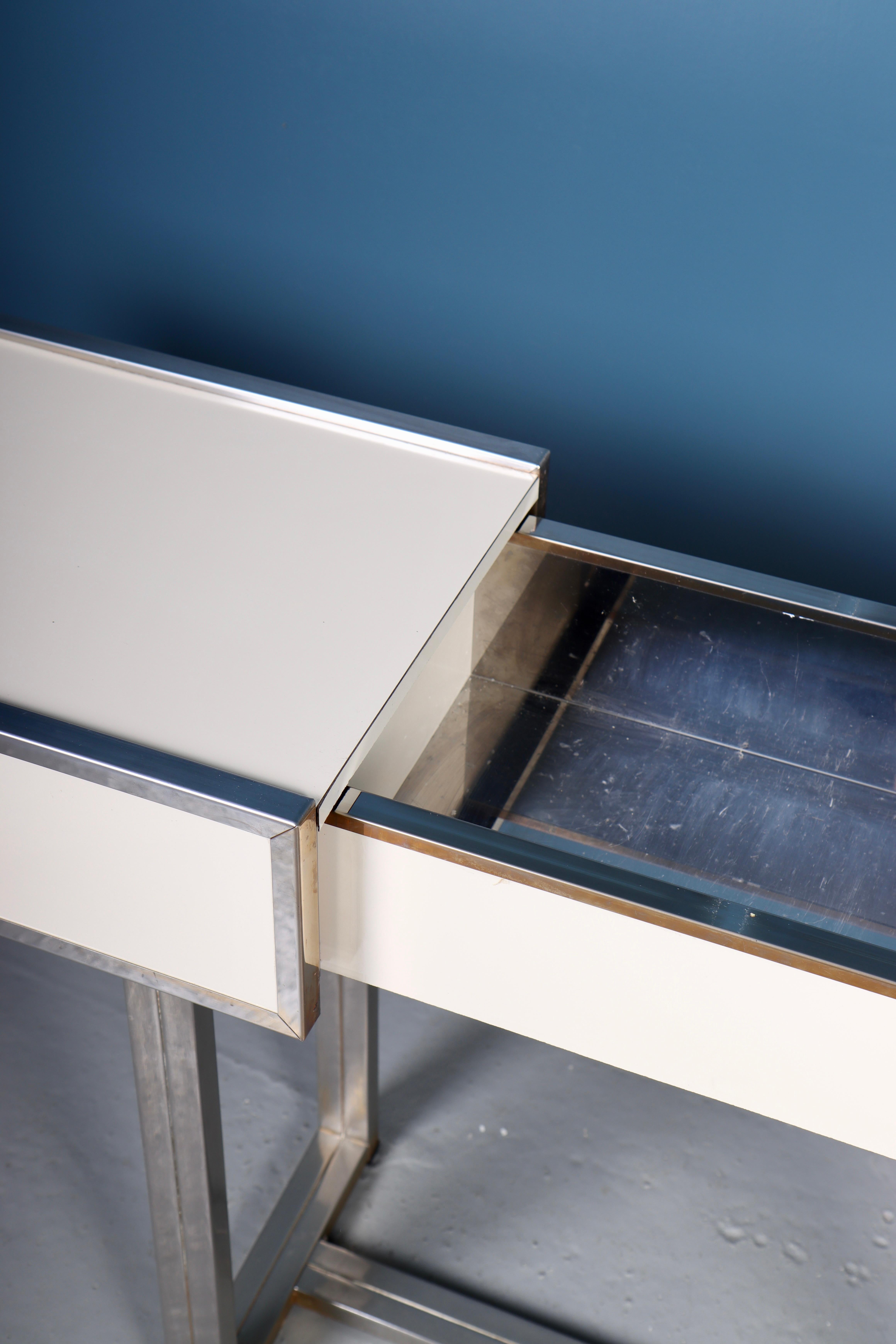 Late 20th Century Rare Console Table of Chromed Brass and Creme Laminate by Willy Rizzo