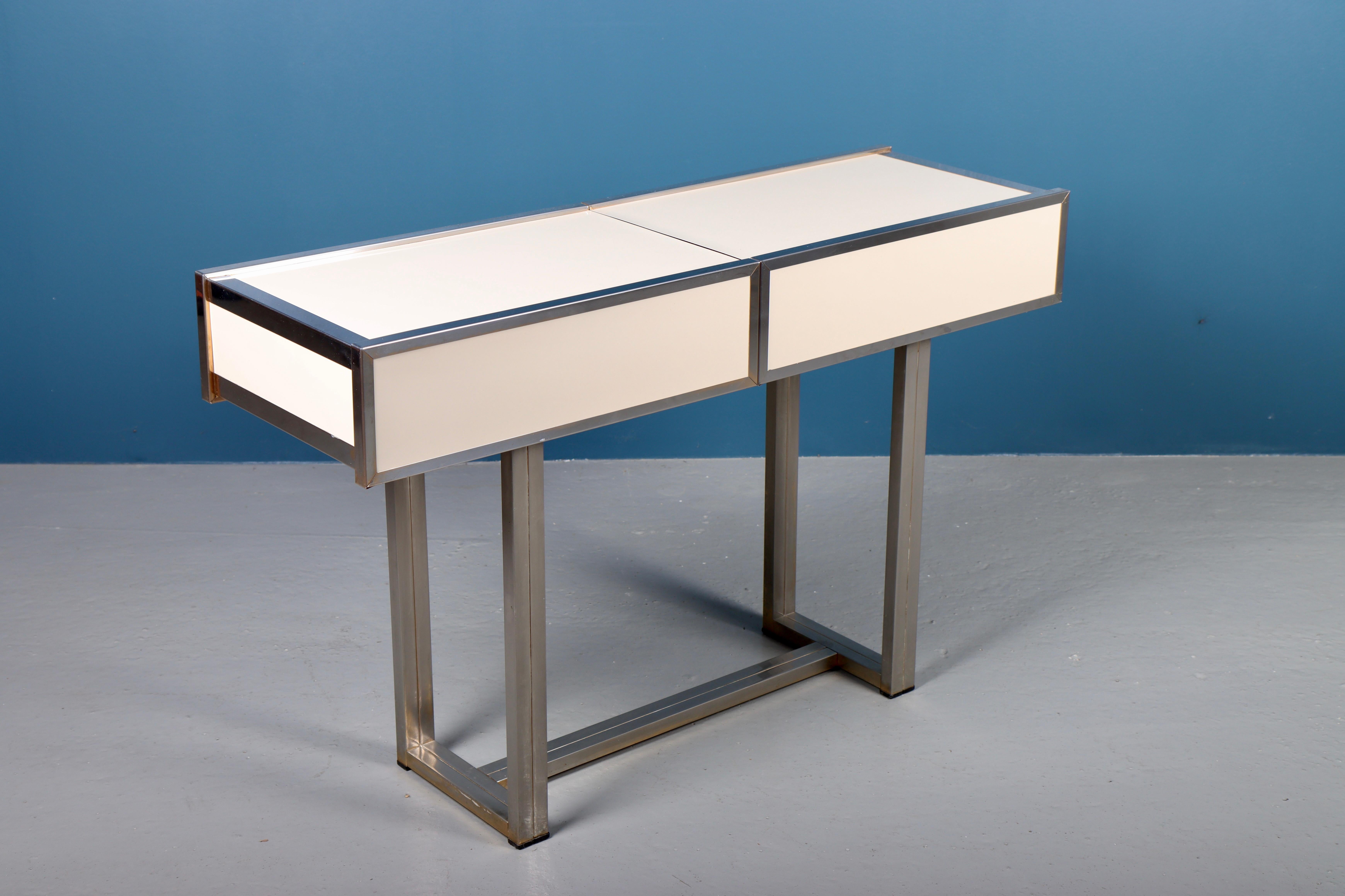 Rare Console Table of Chromed Brass and Creme Laminate by Willy Rizzo 1