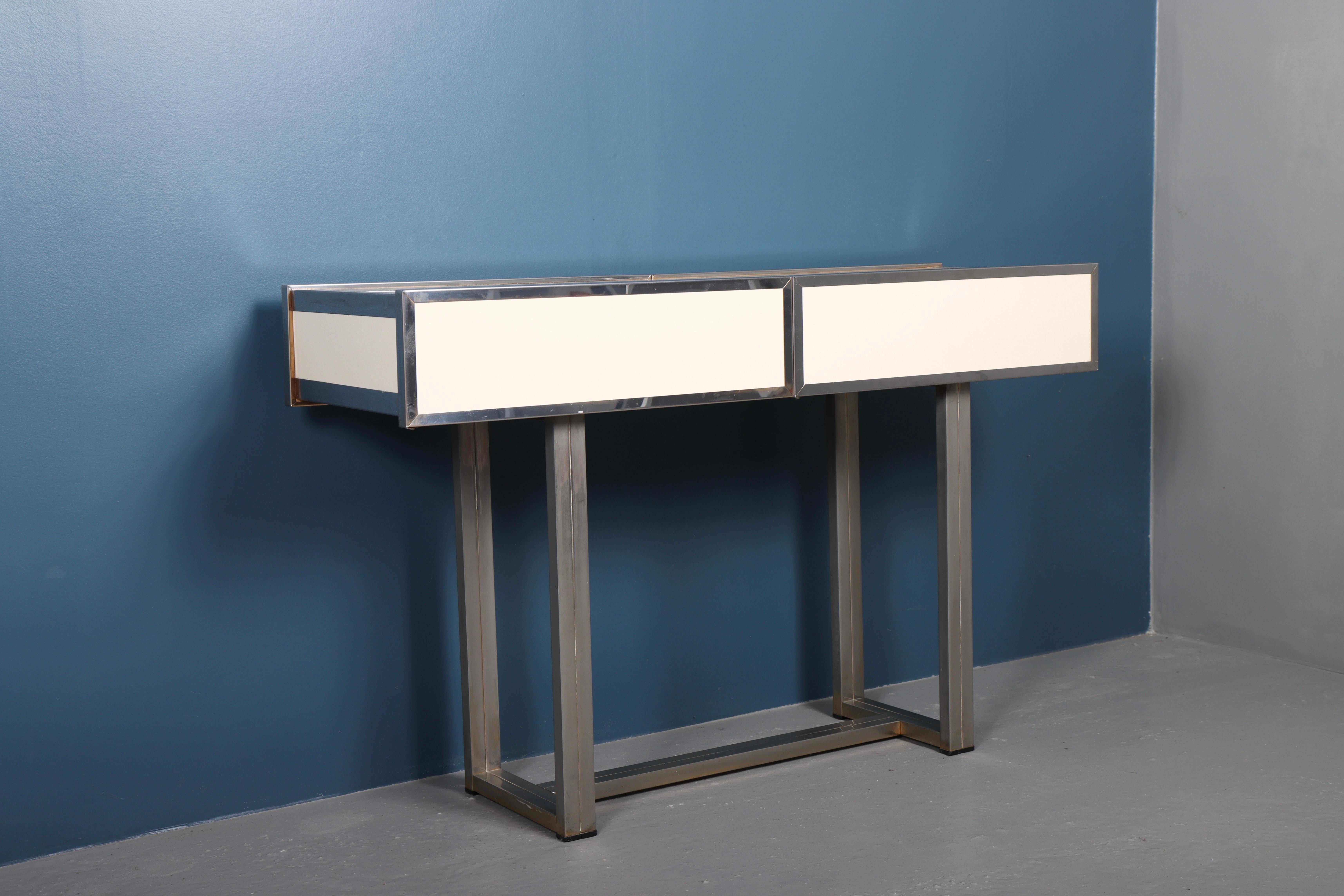 Rare Console Table of Chromed Brass and Creme Laminate by Willy Rizzo 3