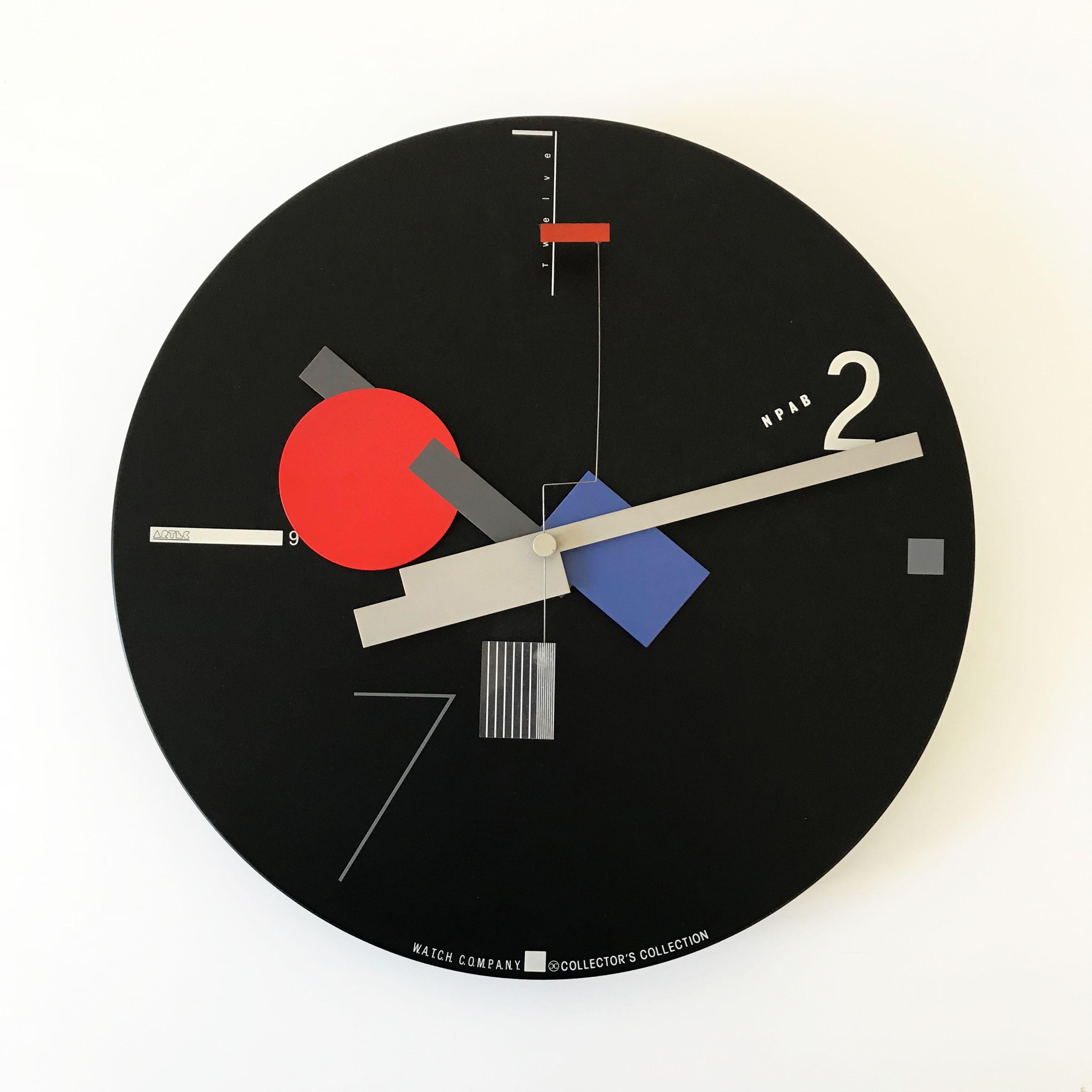 Rare Constructivist Art Time Artec Wall Clock by Canetti, USA, 1980s 2
