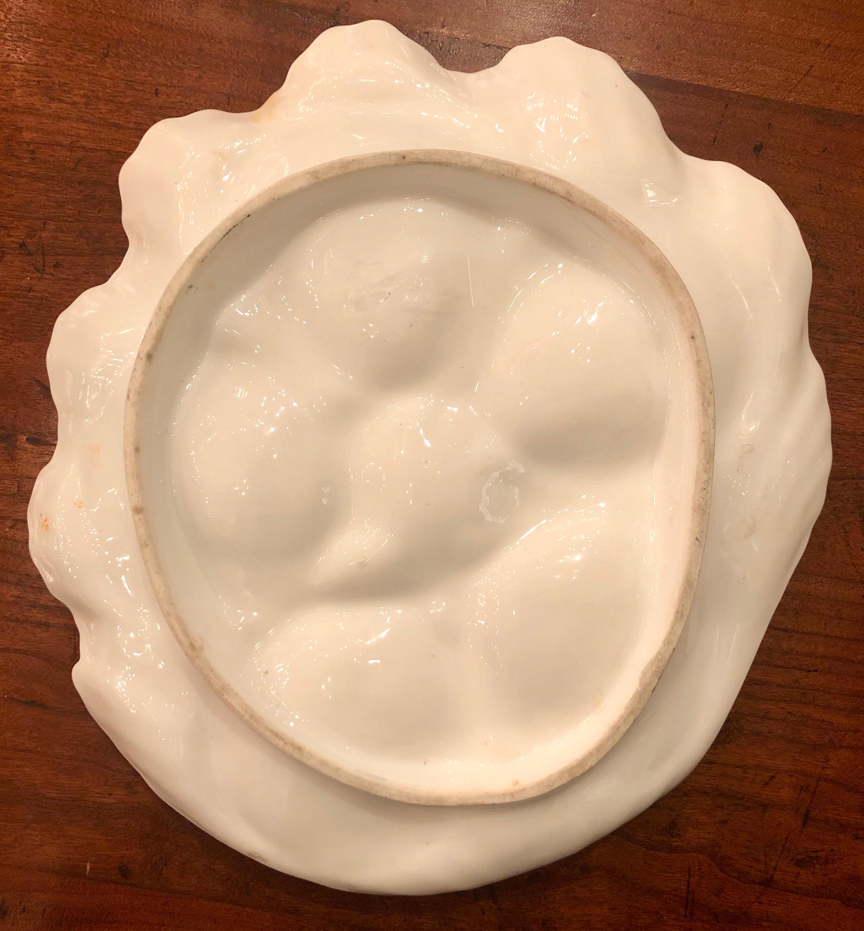 19th Century Rare Continental Shaped Porcelain Oyster Plate, Hand Painted, circa 1880
