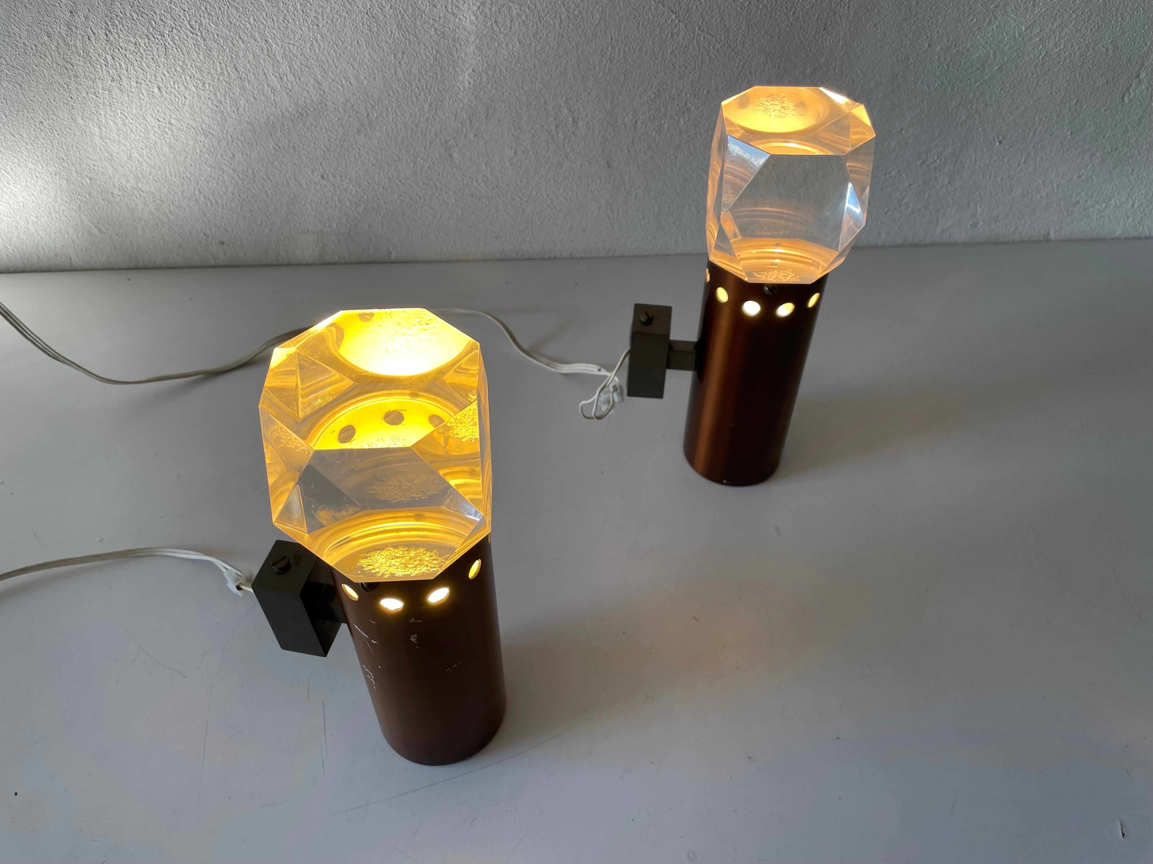Paire d'appliques sculpturales rares en cuivre et verre de Stilux Milano, années 1960, Italie en vente 6