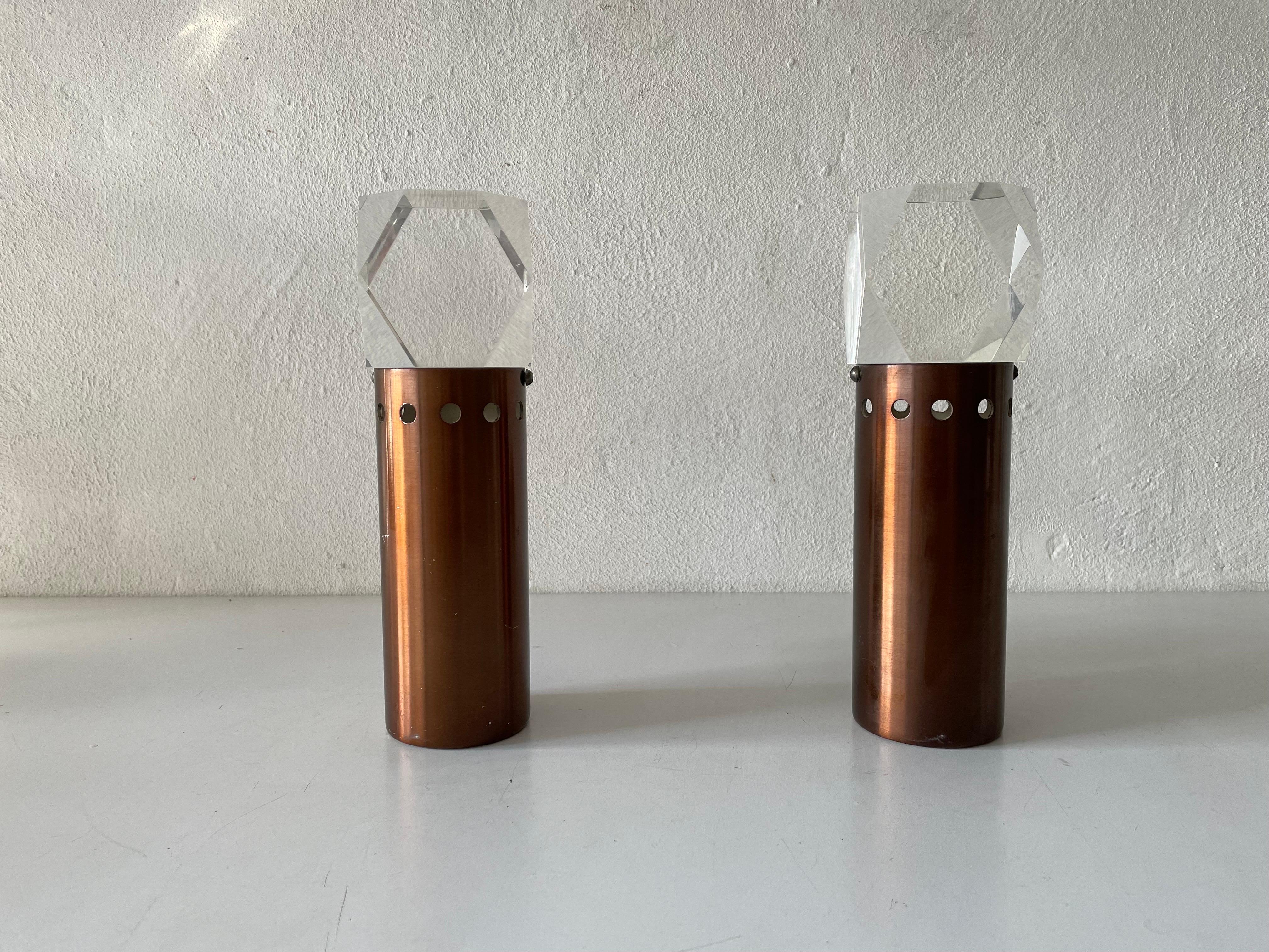 Italian Rare Copper and Glass Sculptural Pair of Sconces by Stilux Milano, 1960s, Italy For Sale