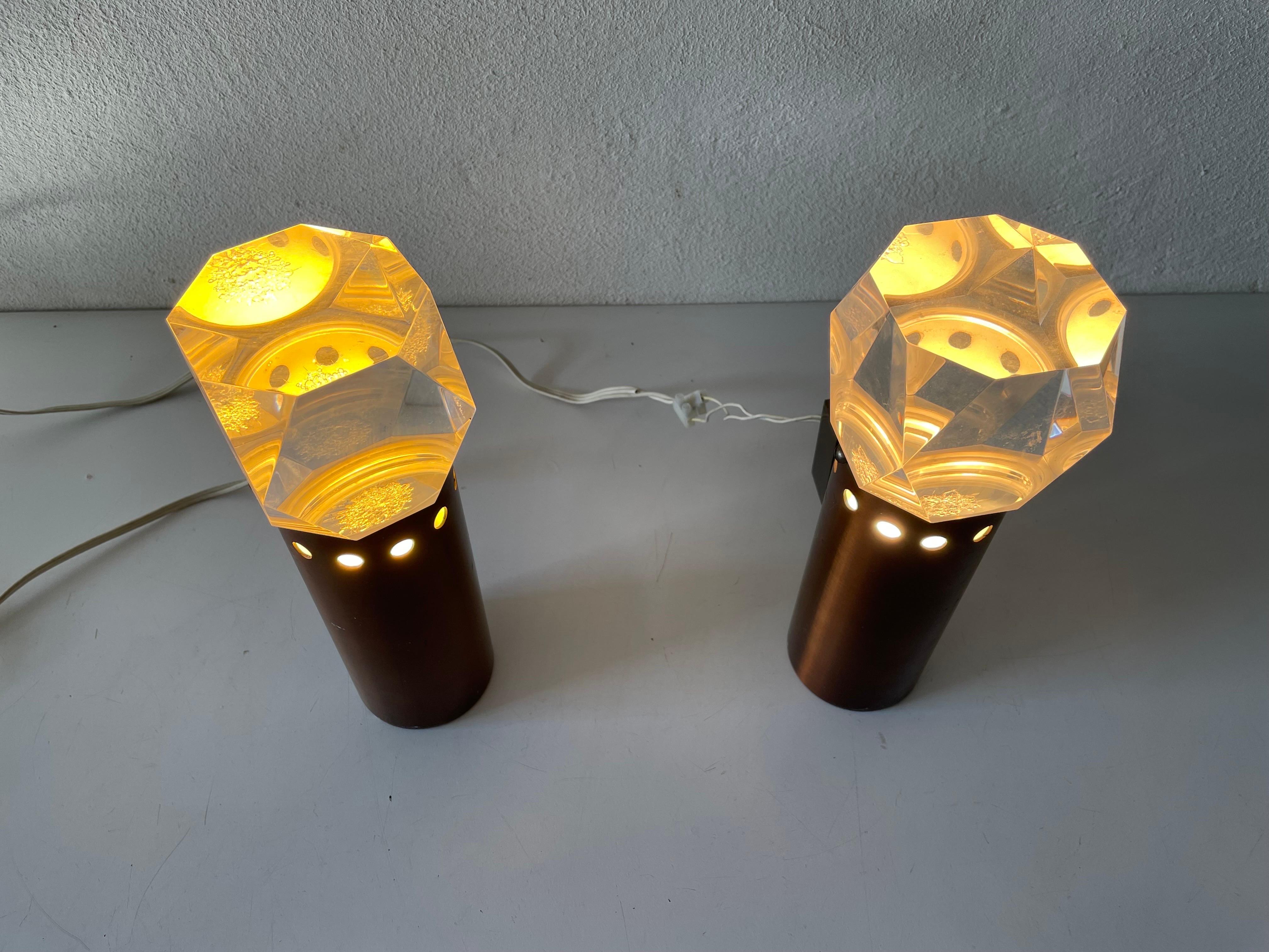Rare Copper and Glass Sculptural Pair of Sconces by Stilux Milano, 1960s, Italy For Sale 1