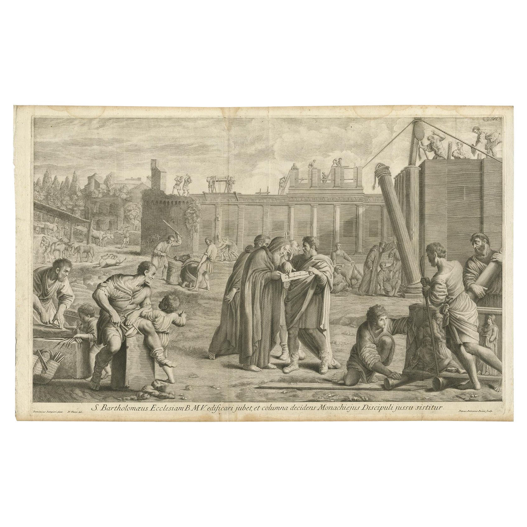 Seltener Kupfergravierter Teller mit Bartholomew, dem Apostel, der einen Tempel baute, 1762