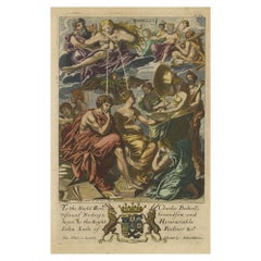 Antique Rare Copper Engraving of Female with Five Breasts Lactating onto Others, 1686