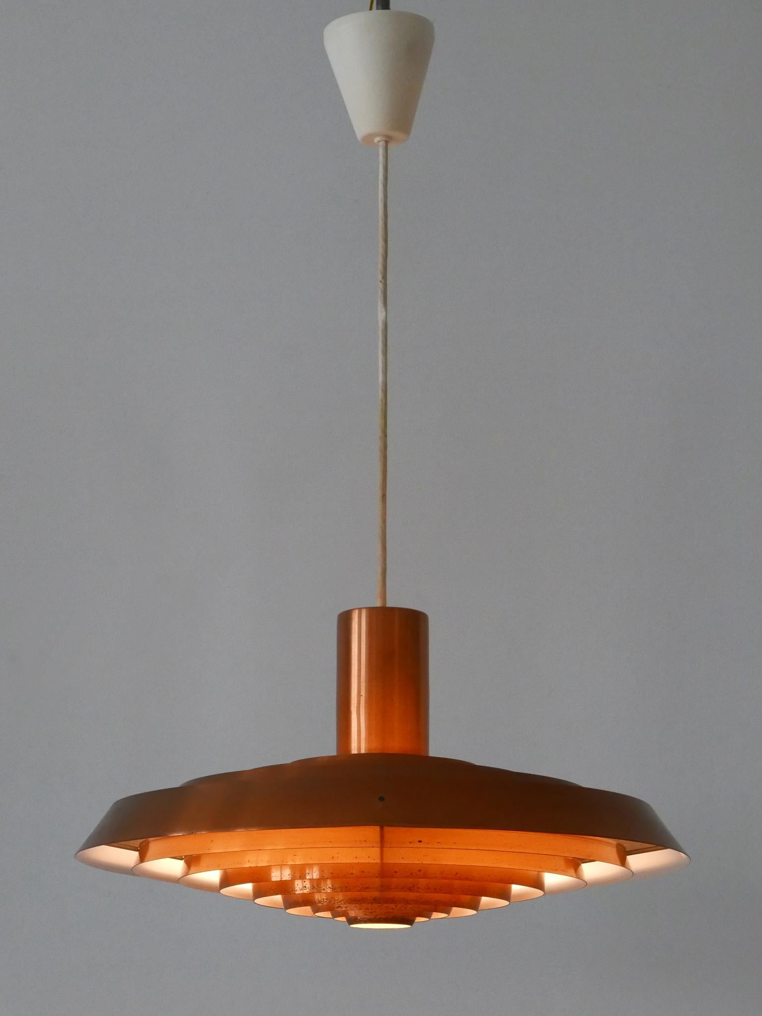 Rare Copper Plate Pendant Lamp by Poul Henningsen for Louis Poulsen Denmark 1958 For Sale 4