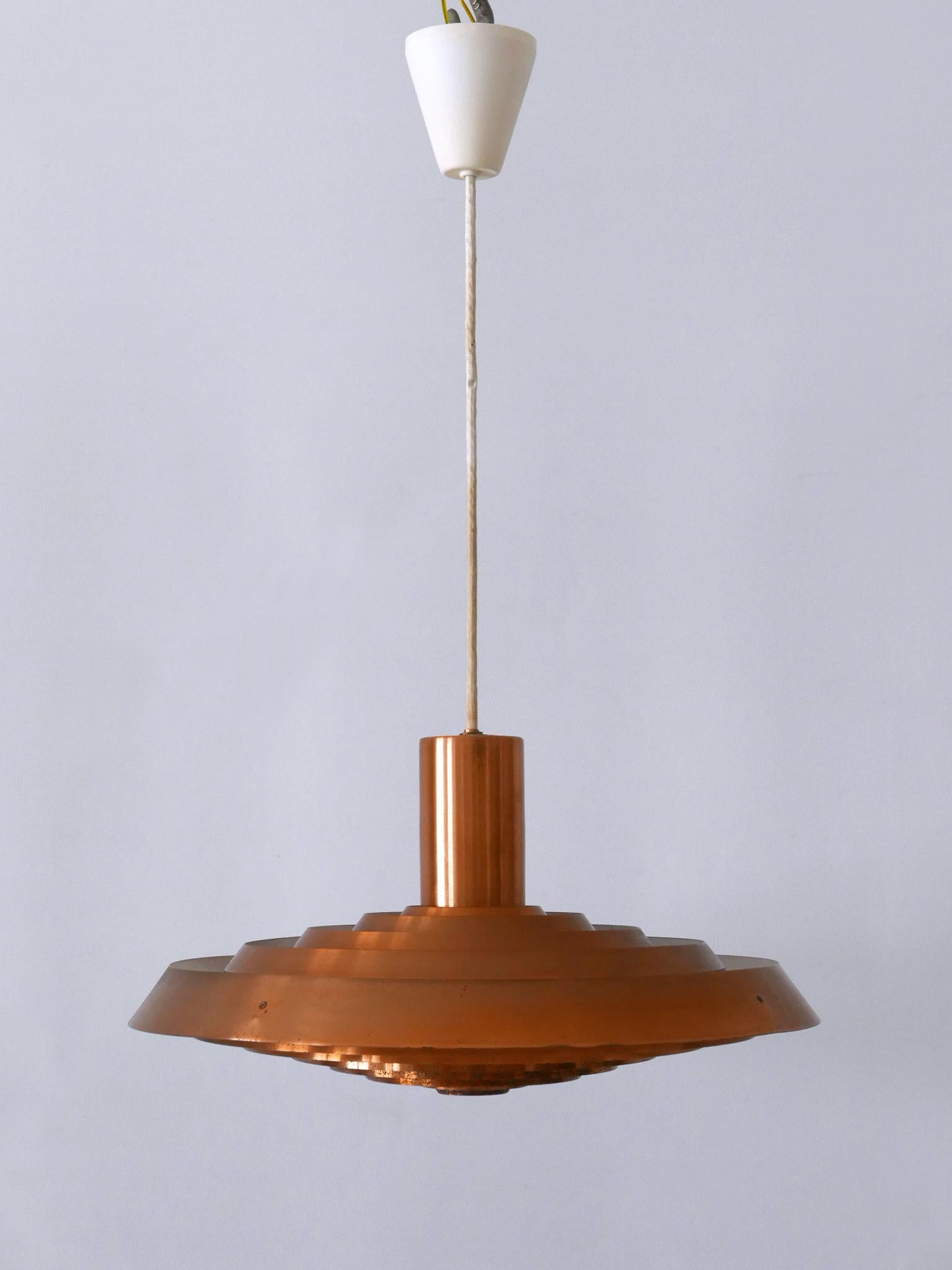 Mid-Century Modern Rare Copper Plate Pendant Lamp by Poul Henningsen for Louis Poulsen Denmark 1958 For Sale