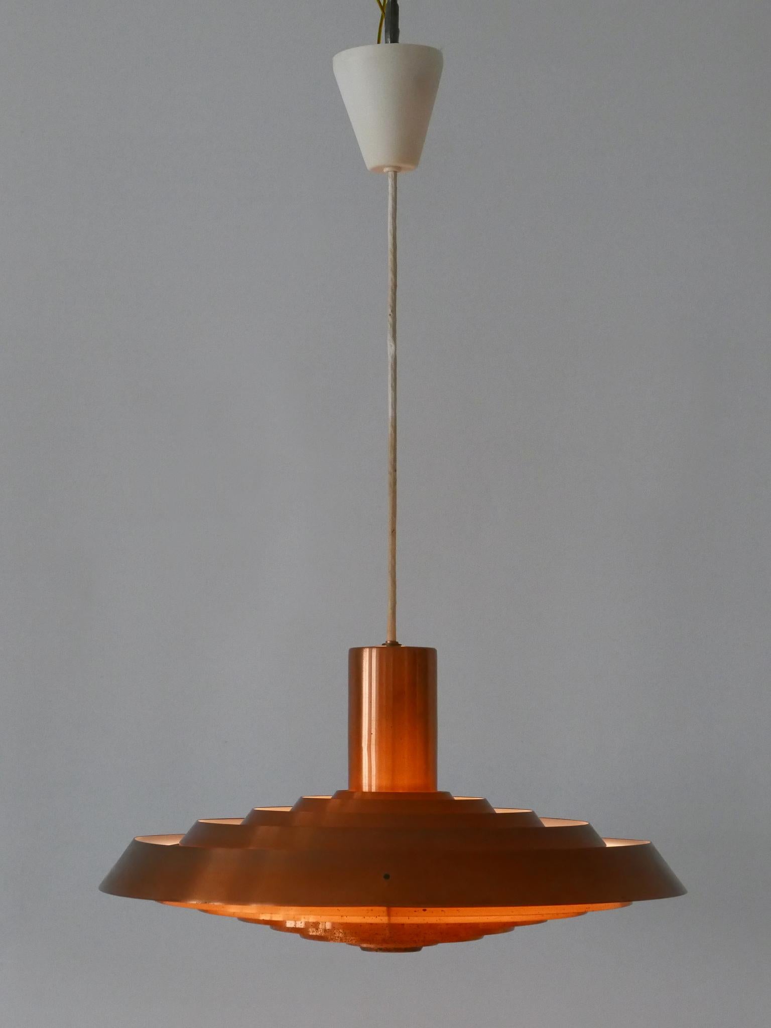Rare Copper Plate Pendant Lamp by Poul Henningsen for Louis Poulsen Denmark 1958 In Good Condition For Sale In Munich, DE