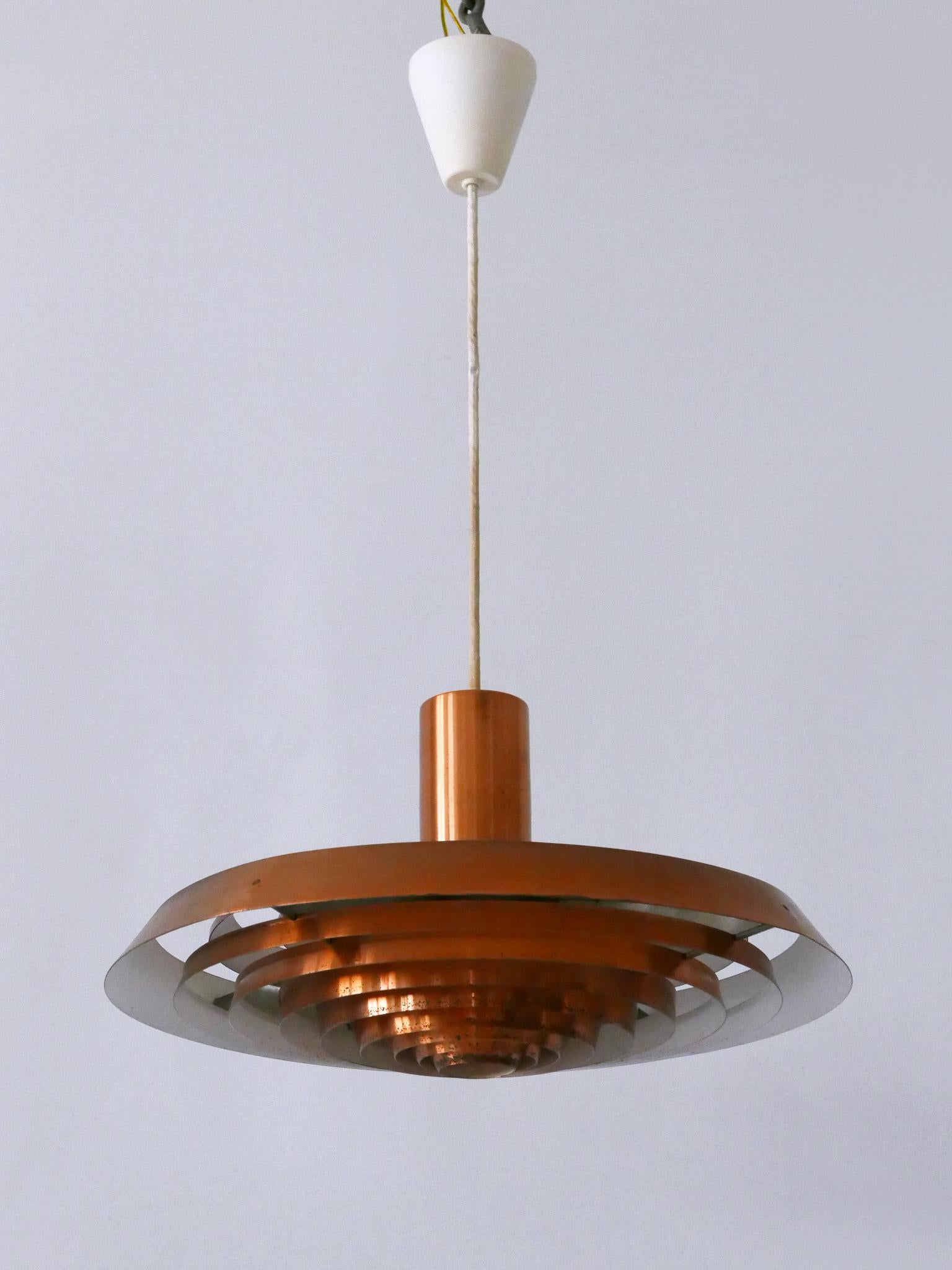 Rare Copper Plate Pendant Lamp by Poul Henningsen for Louis Poulsen Denmark 1958 For Sale 3