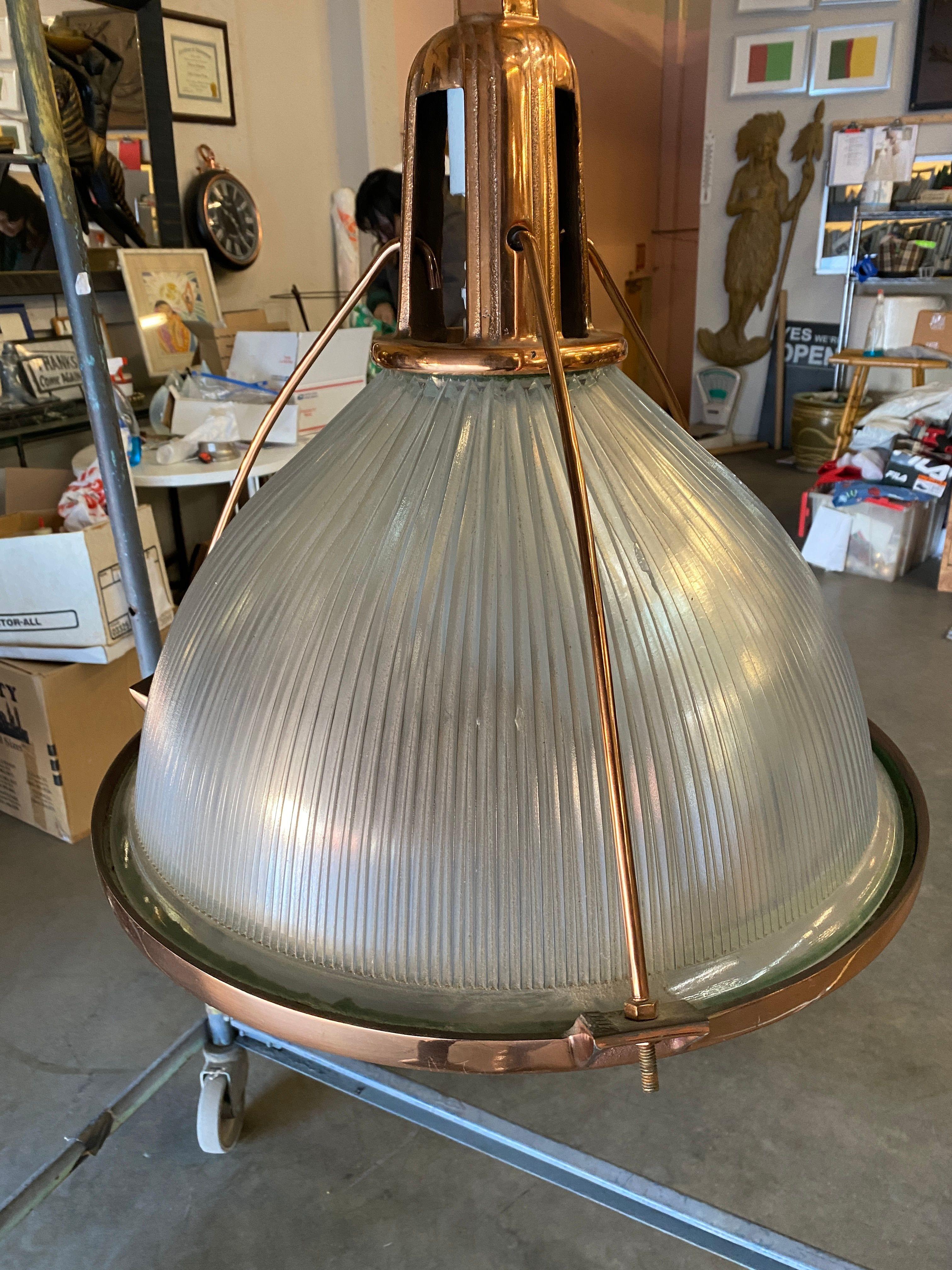 Rare Copper Plated Holophane Industrial Hanging Pendant Lights, lot of 4 2