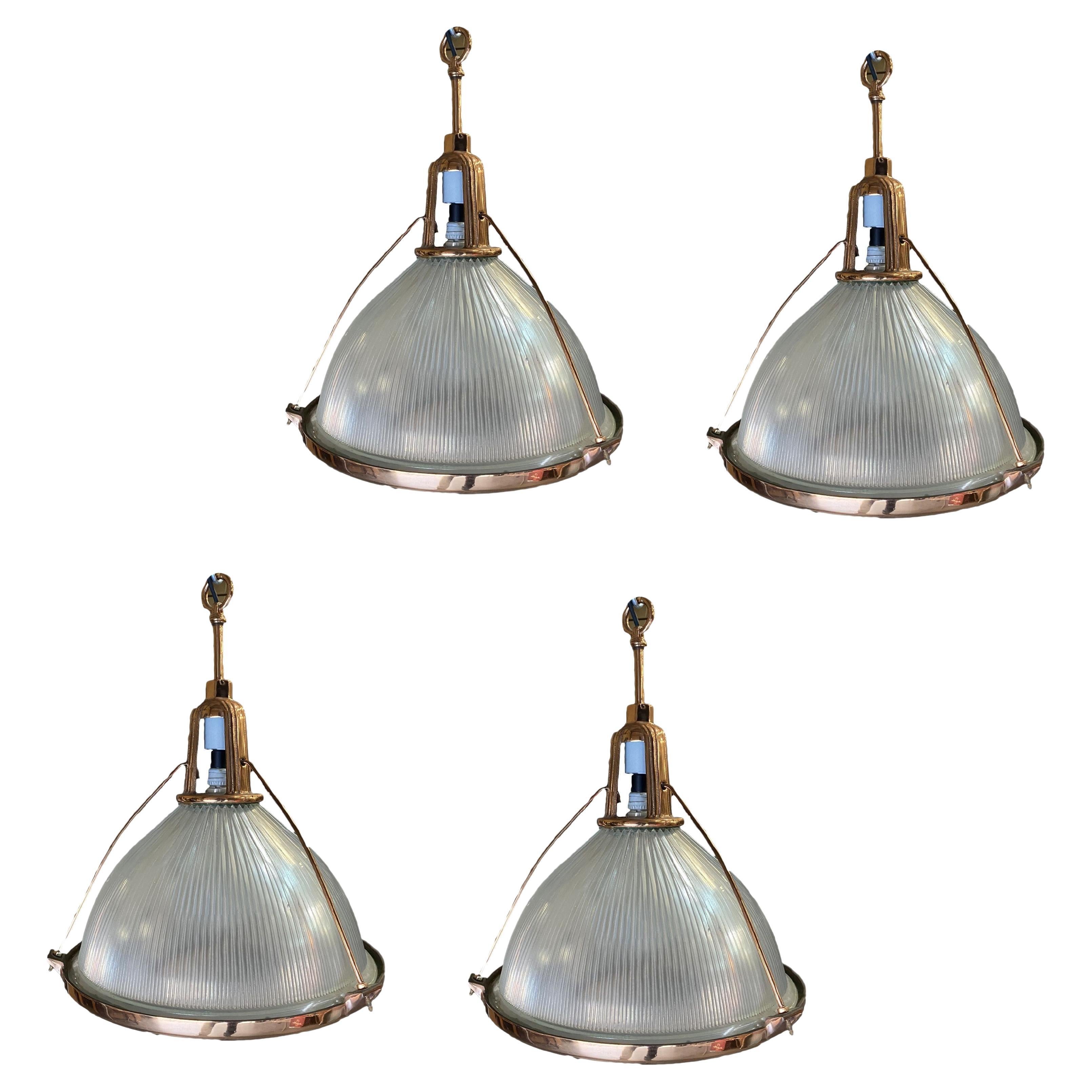 Rare Copper Plated Holophane Industrial Hanging Light Fixture, 4 Avail.