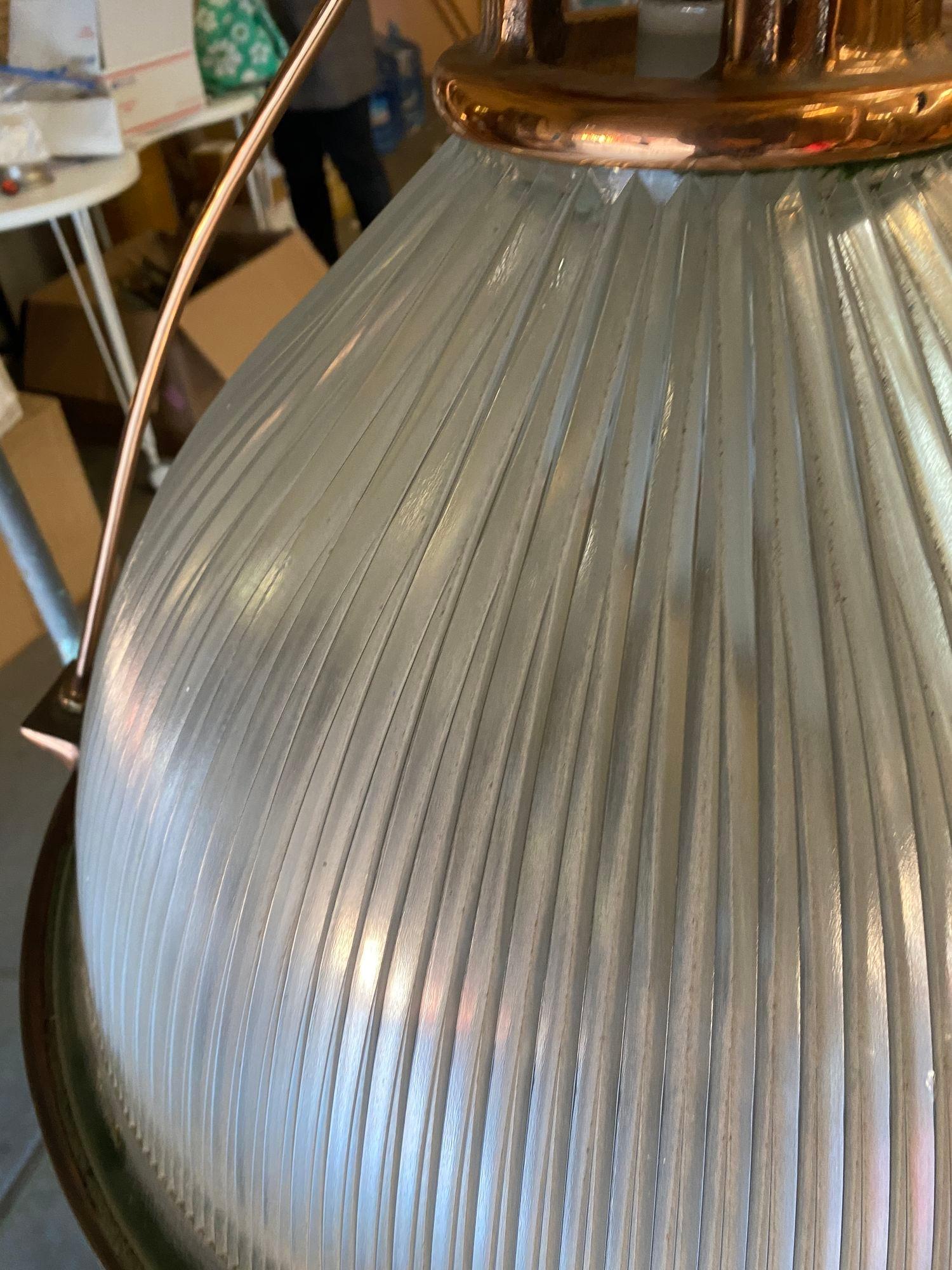 Seltene verkupferte Holophane industrielle hängende Lights, Paar 5