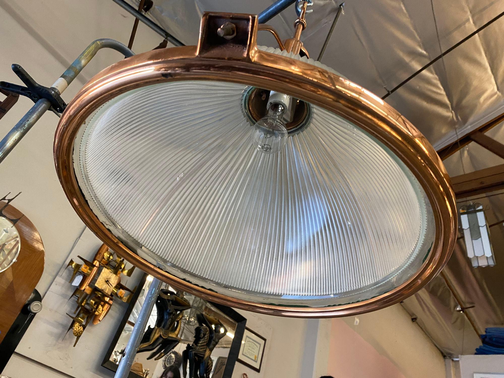Seltene verkupferte Holophane industrielle hängende Lights, Paar 7