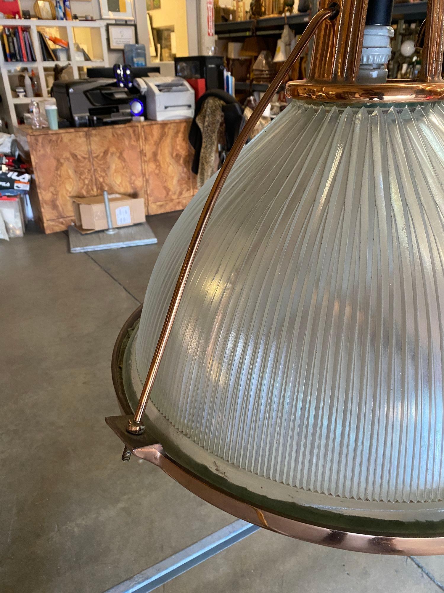 Seltene verkupferte Holophane industrielle hängende Lights, Paar 4