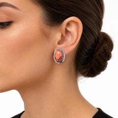 Rare Coral Turquoise Clip on Earrings Sterling Silver