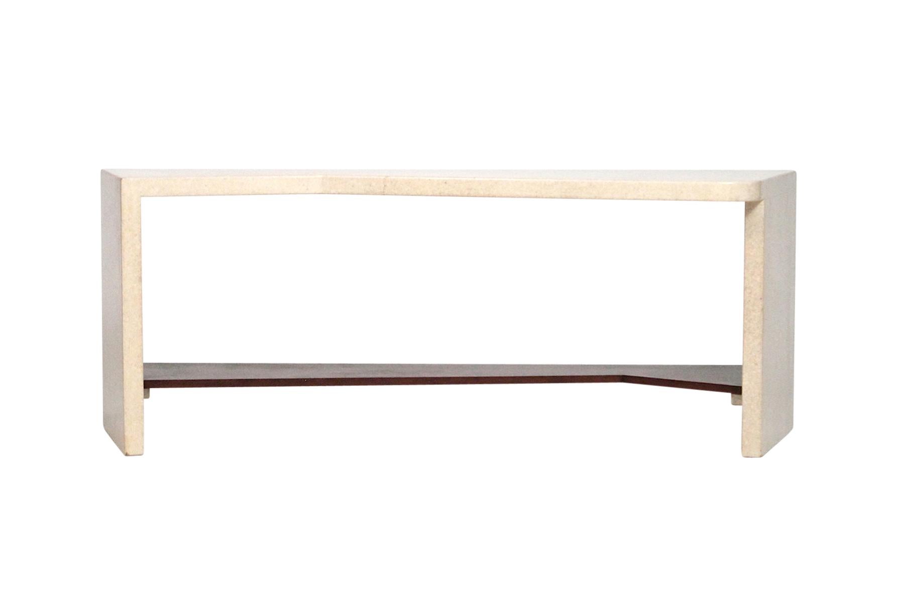 Rare asymmetrical cork and mahogany console table by Paul Frankl for Johnson Furniture.