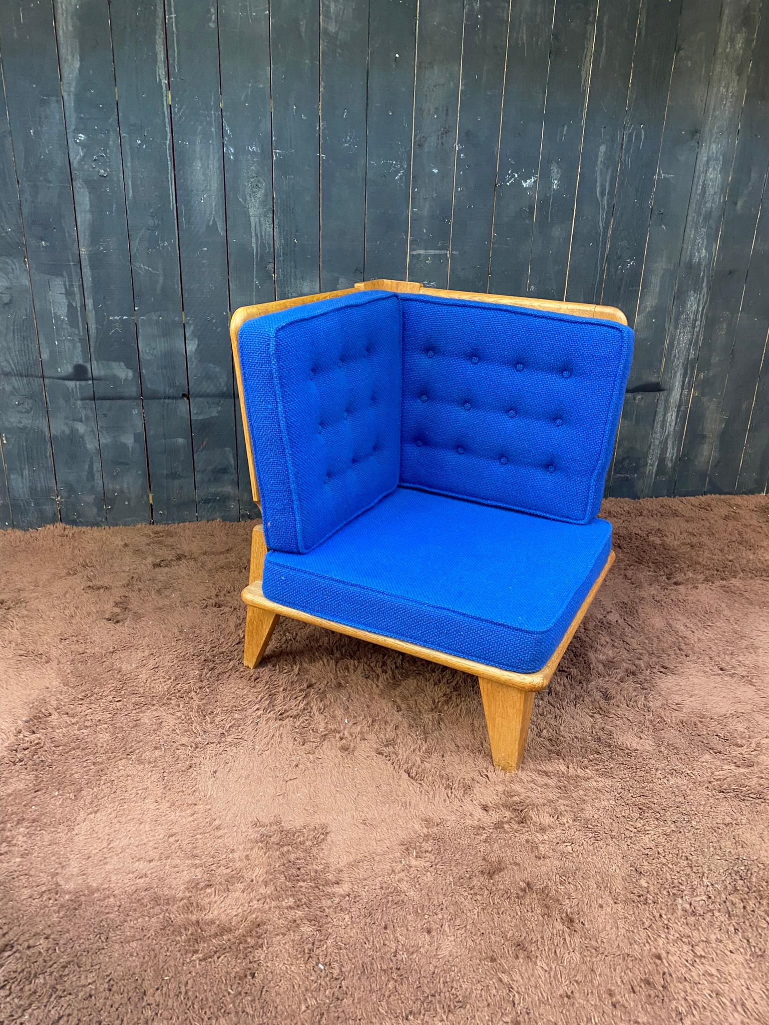 French Rare Corner Armchair circa 1960 by Guillerme and Chambron, 