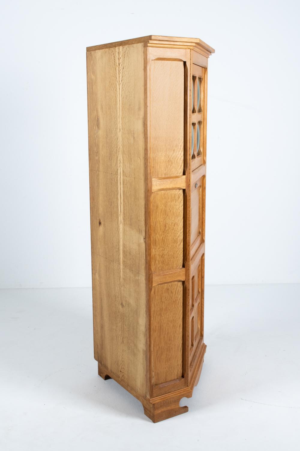Rare Corner Cabinet by Henning Kjærnulf in White Oak, Green Bubble Glass & Tile For Sale 7