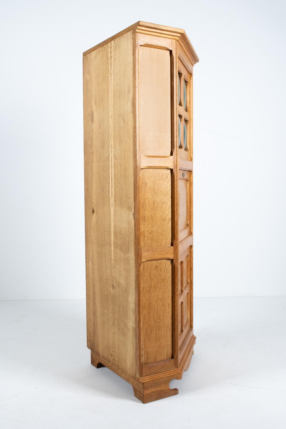 Rare Corner Cabinet by Henning Kjærnulf in White Oak, Green Bubble Glass & Tile For Sale 8