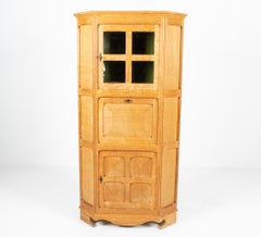 Rare Corner Cabinet by Henning Kjærnulf in White Oak, Green Bubble Glass & Tile