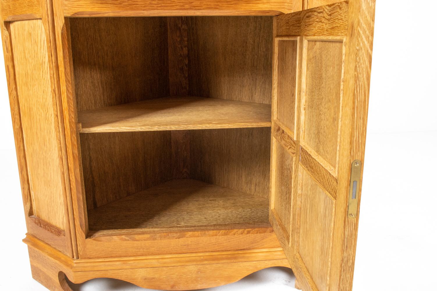 Danish Rare Corner Cabinet by Henning Kjærnulf in White Oak, Green Bubble Glass & Tile