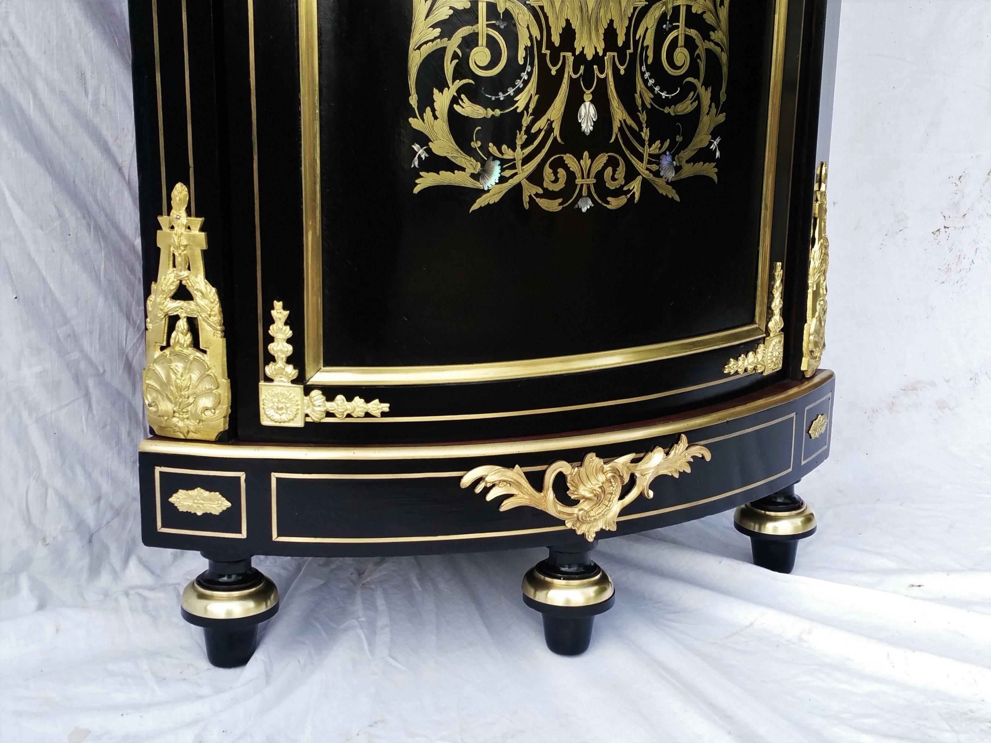 French Corner Cabinet Napoleon III in Boulle Style Marquetry, France, 19th Centurty