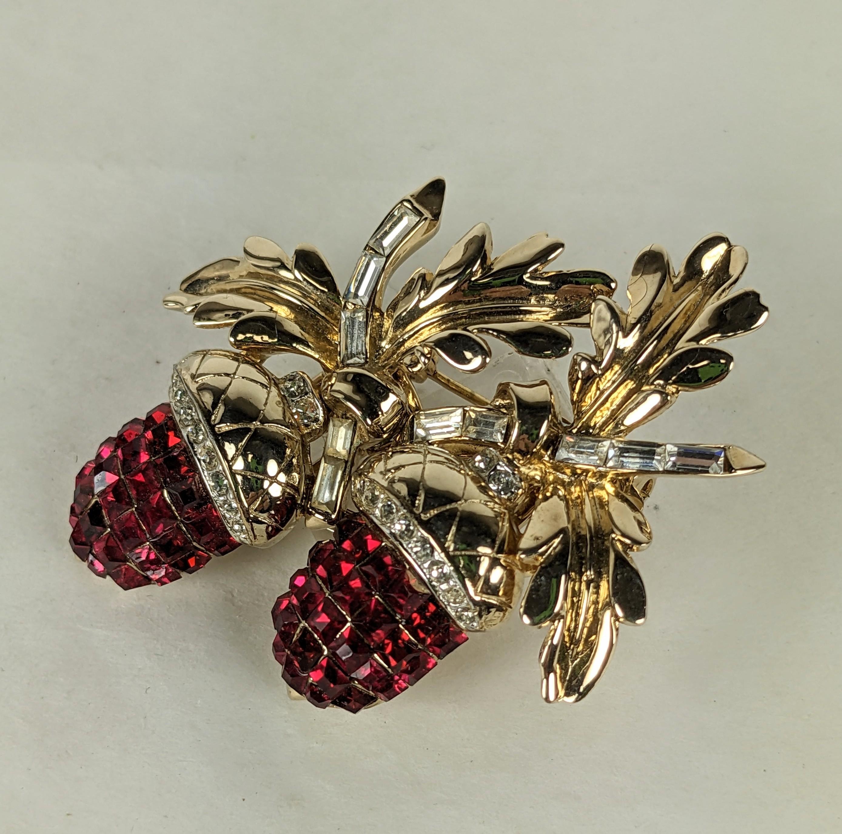 Rare Coro Invisibly Set Ruby Acorn Duette Clip Brooch at 1stDibs coro