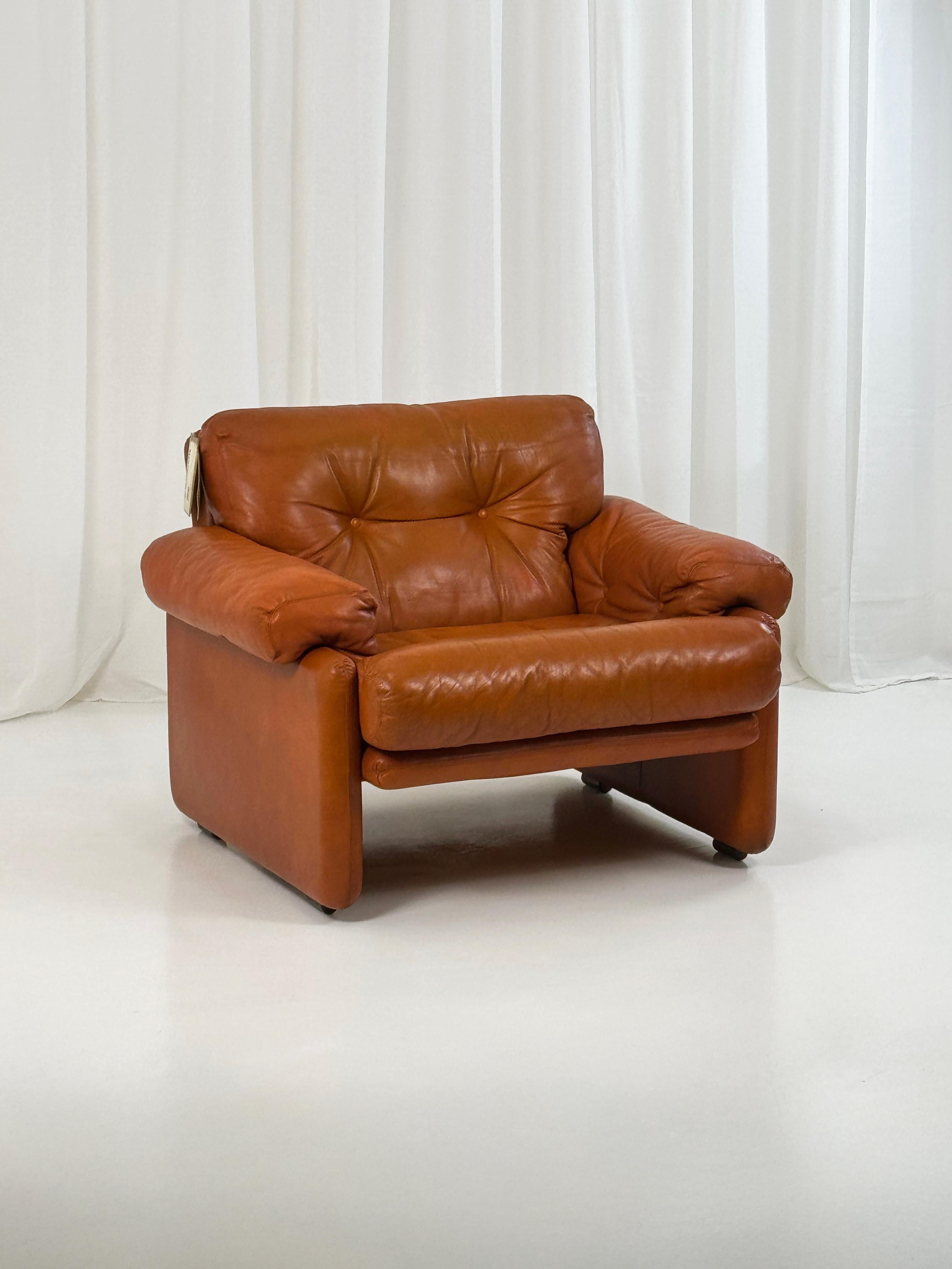 Raros Sillones Coronado en Piel Tabaco de T.Scarpa para B&B, Italia 1974. en venta 4