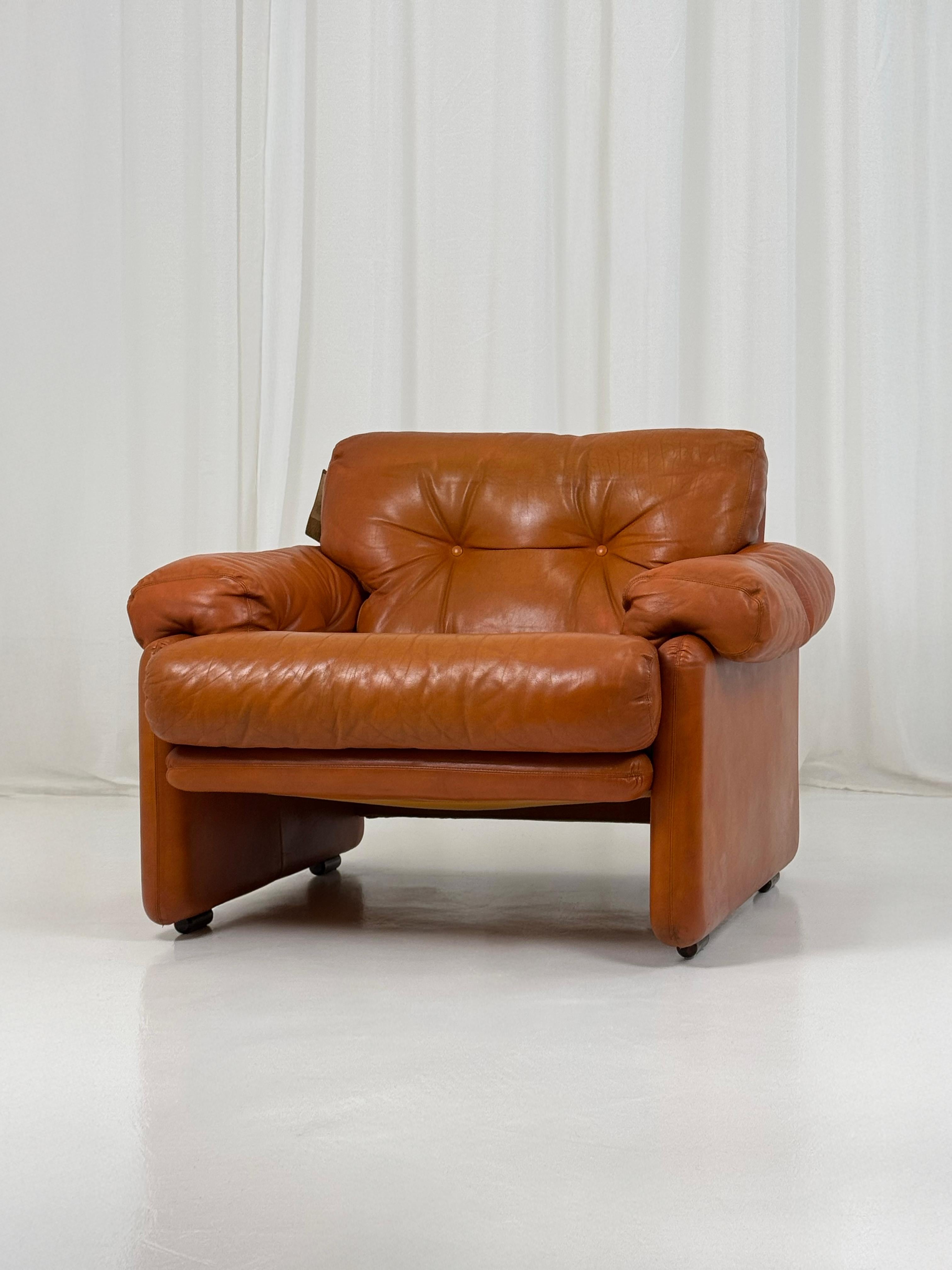 Raros Sillones Coronado en Piel Tabaco de T.Scarpa para B&B, Italia 1974. en venta 11