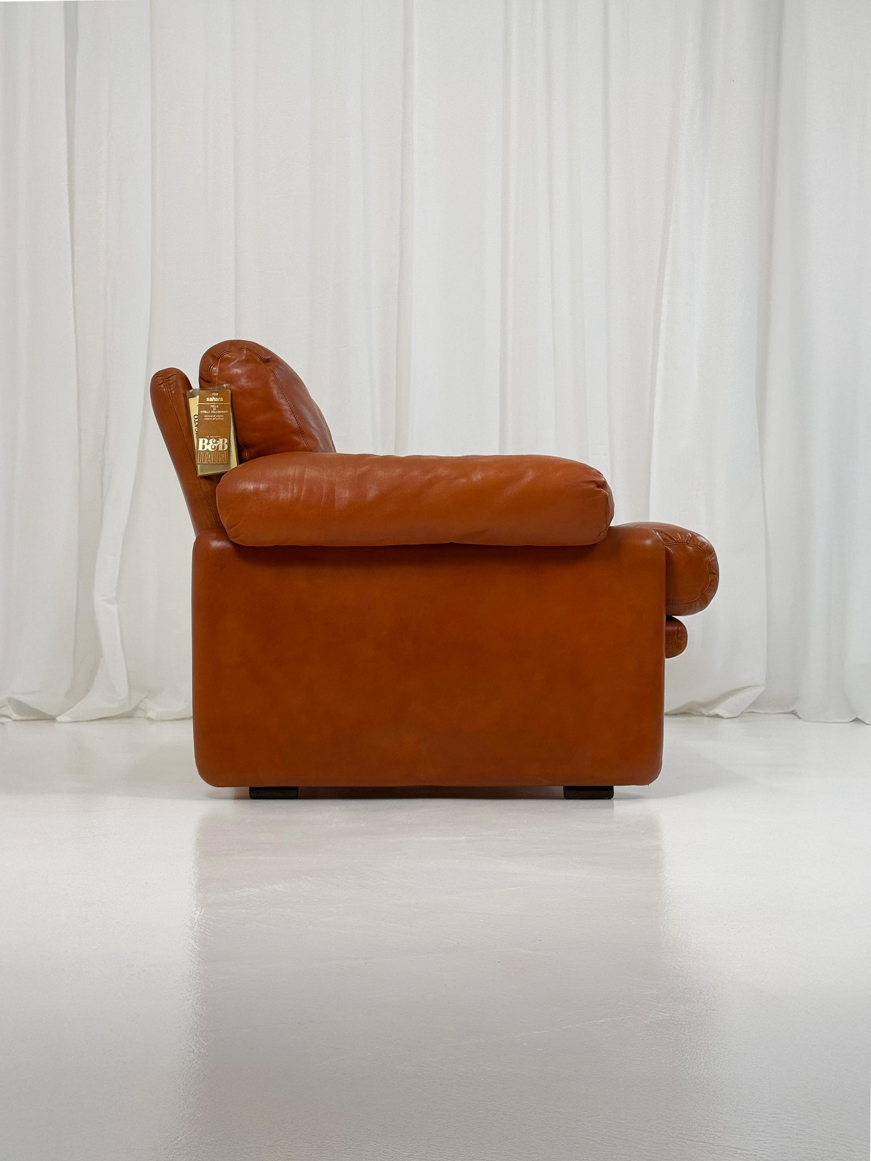 Raros Sillones Coronado en Piel Tabaco de T.Scarpa para B&B, Italia 1974. Italiano en venta