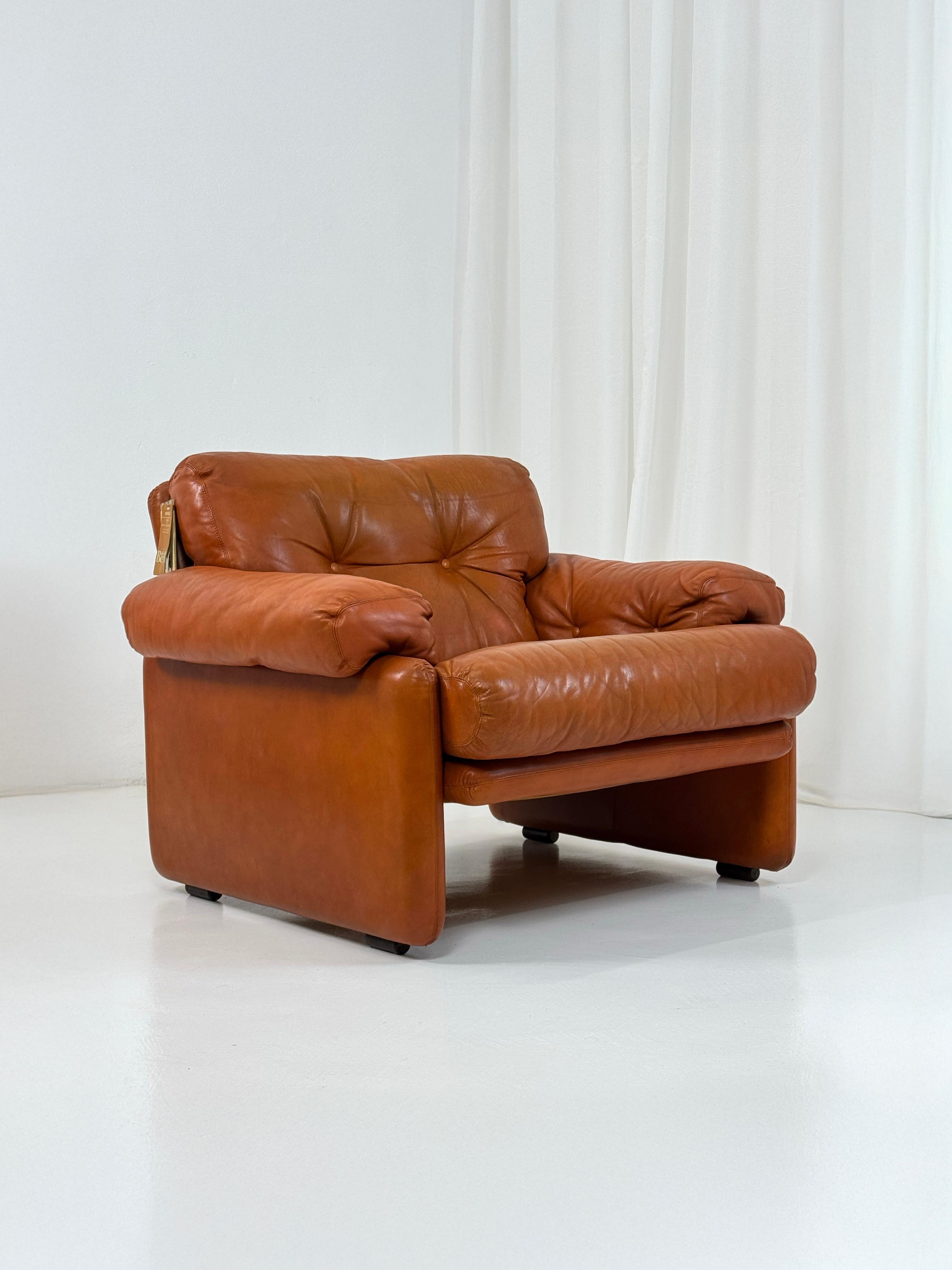 Raros Sillones Coronado en Piel Tabaco de T.Scarpa para B&B, Italia 1974. en Bueno estado para la venta en Milano, IT