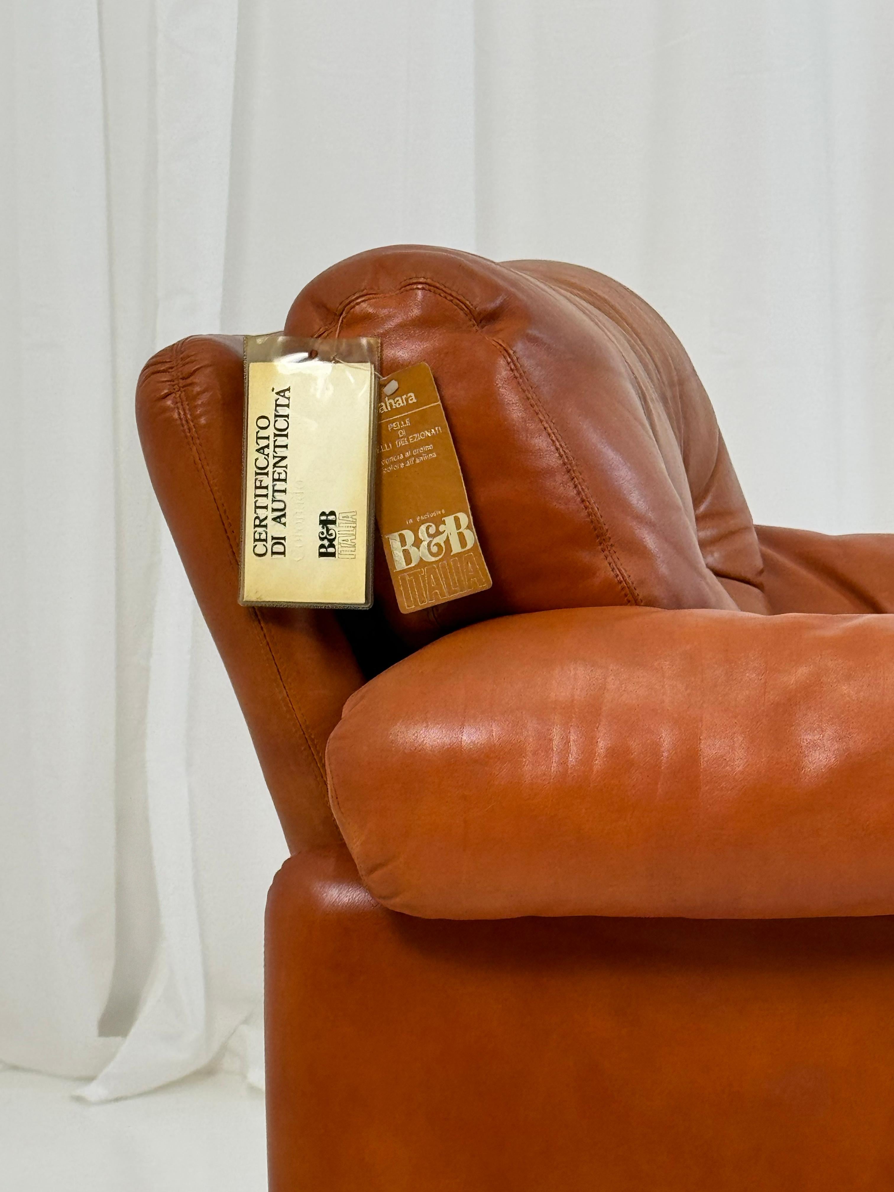 Raros Sillones Coronado en Piel Tabaco de T.Scarpa para B&B, Italia 1974. finales del siglo XX en venta