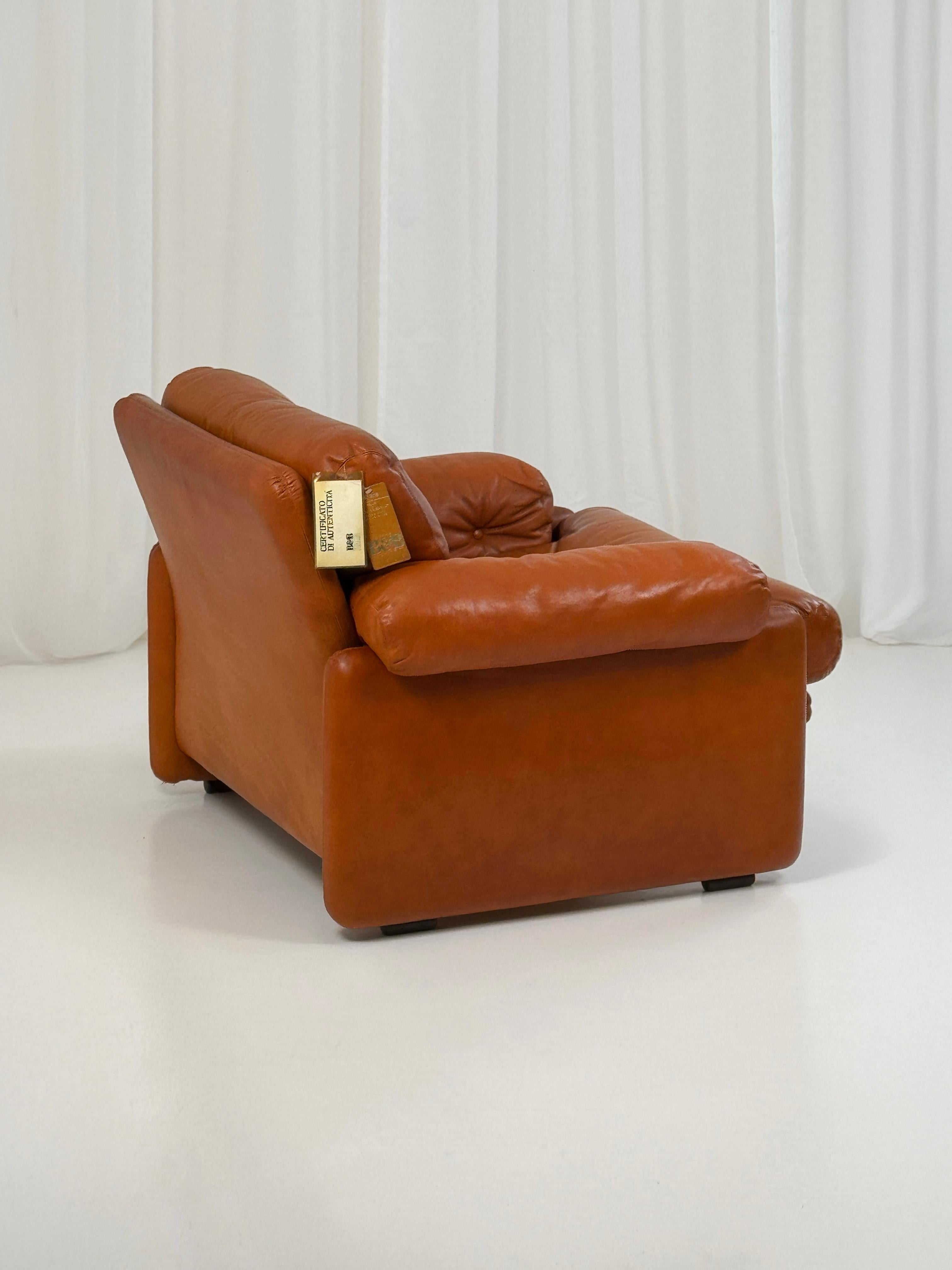 Raros Sillones Coronado en Piel Tabaco de T.Scarpa para B&B, Italia 1974. Cuero en venta