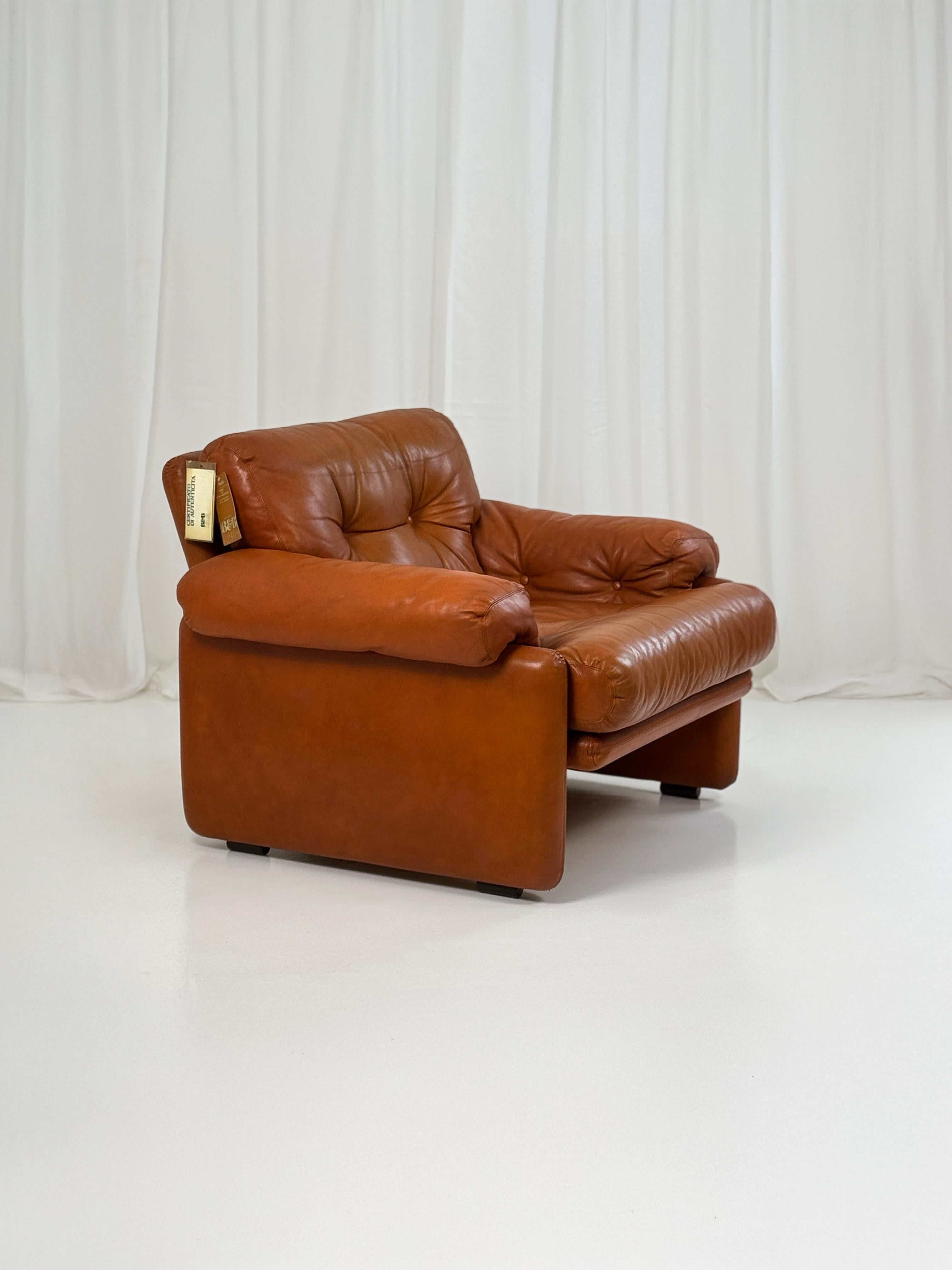 Raros Sillones Coronado en Piel Tabaco de T.Scarpa para B&B, Italia 1974. en venta 1