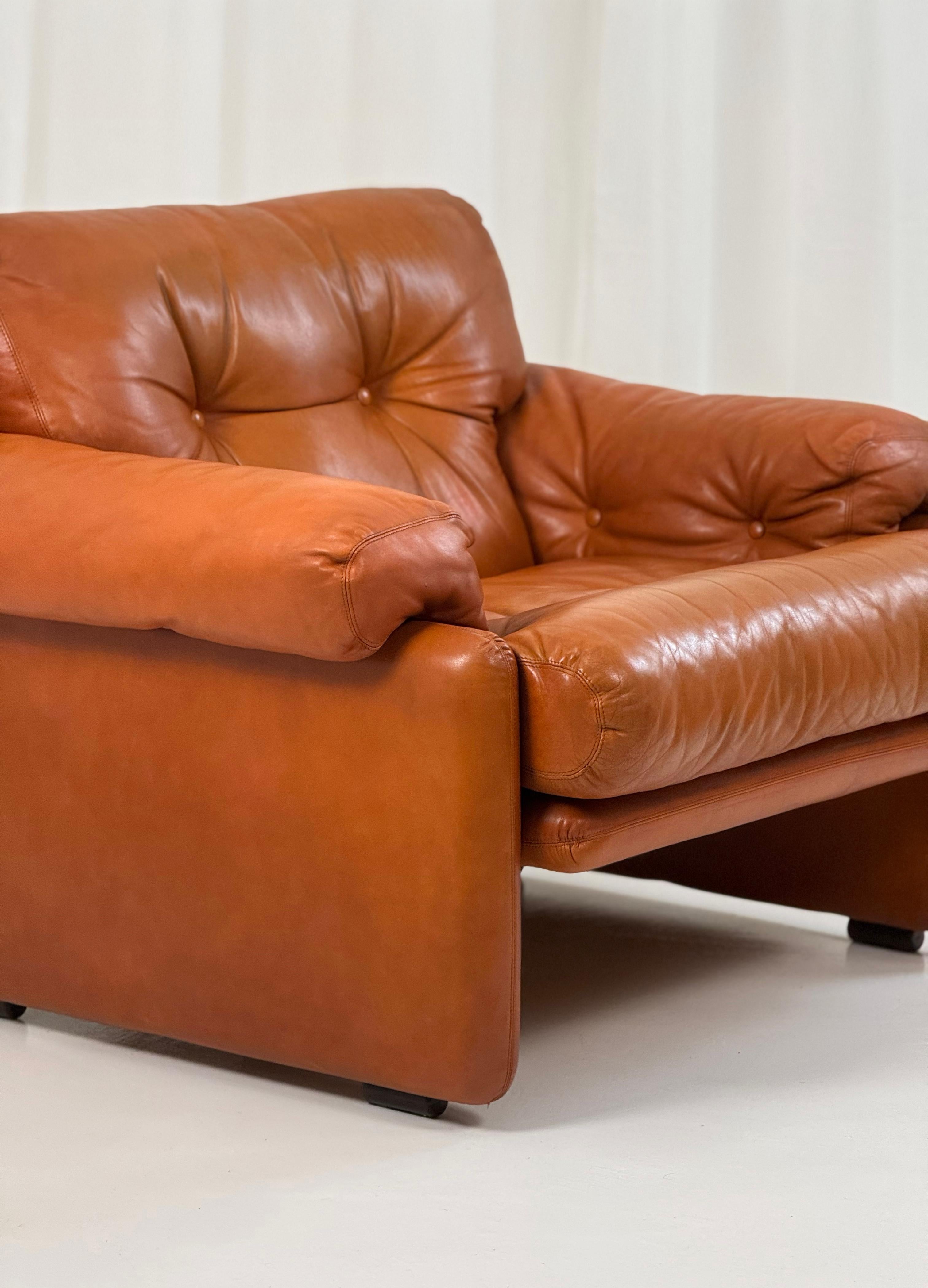Raros Sillones Coronado en Piel Tabaco de T.Scarpa para B&B, Italia 1974. en venta 2