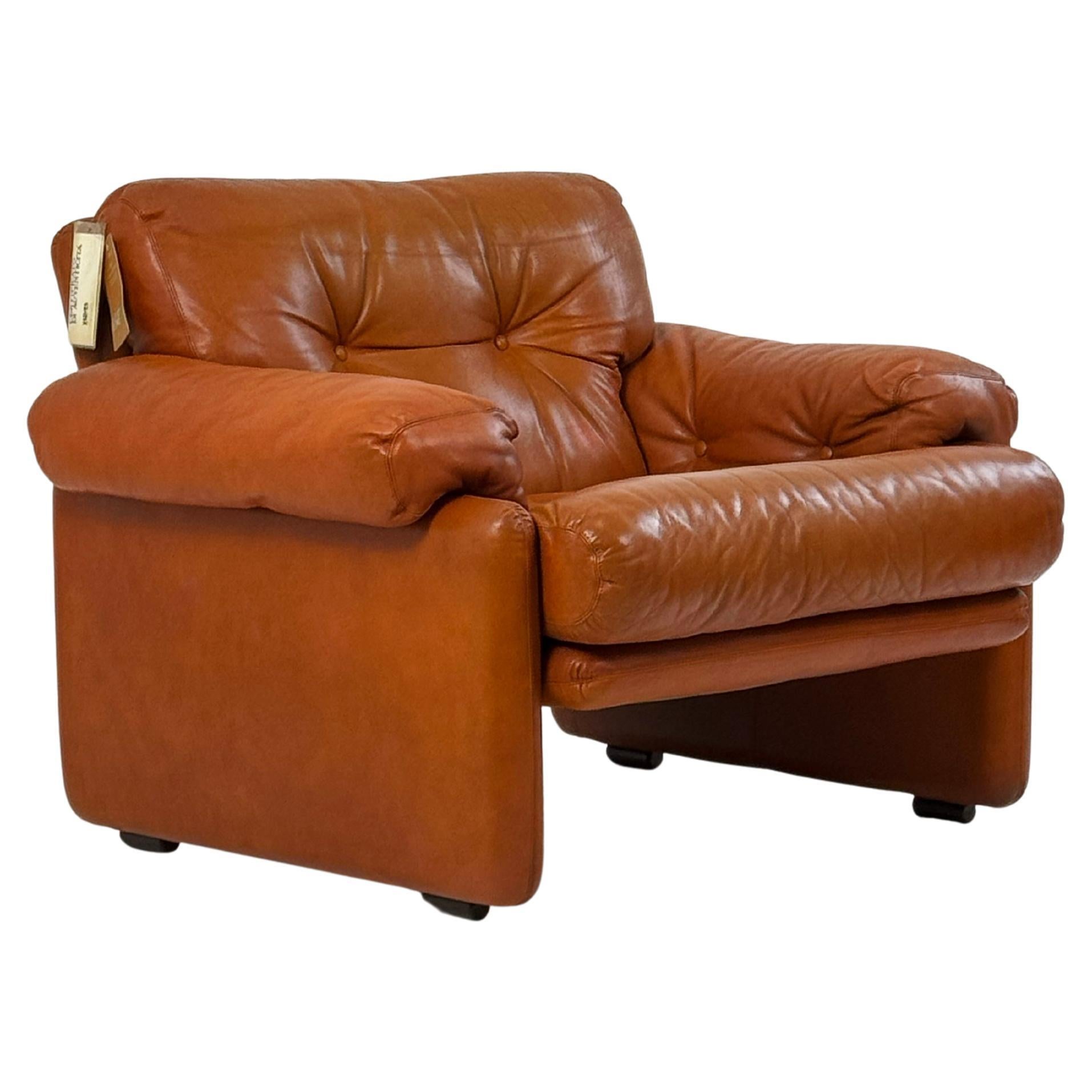 Raros Sillones Coronado en Piel Tabaco de T.Scarpa para B&B, Italia 1974. en venta