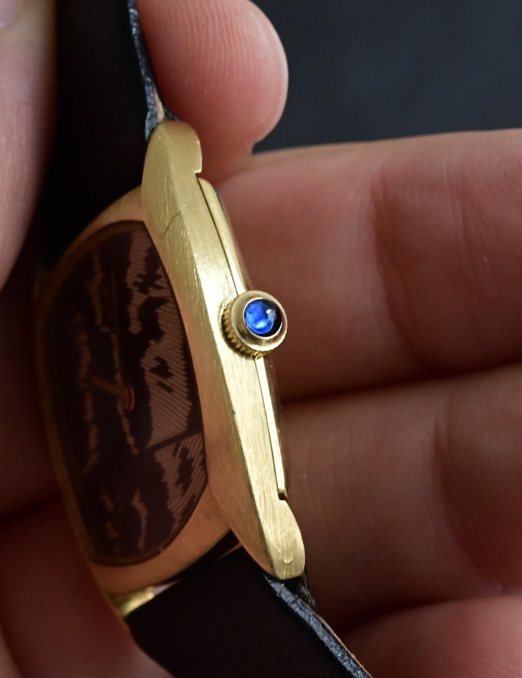 Rare Corum 18K Yellow Gold Peacock Feather Dial Watch 30x27mm Manual Wind 8