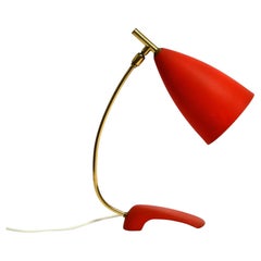Rare Cosack Mid-Century Table Lamp with Red Fine Wrinkle Finish and Brass Neck