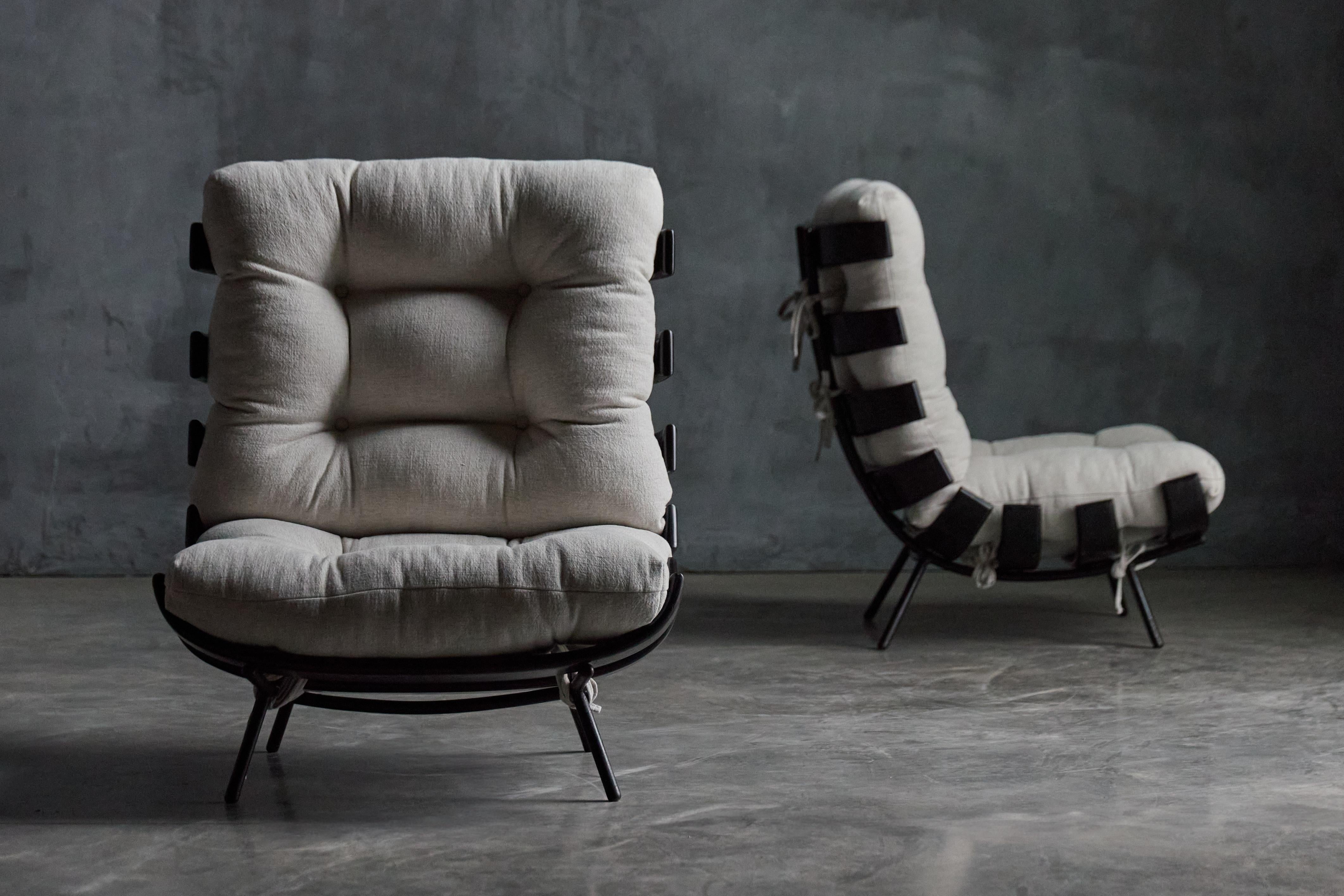 Steel Rare 'Costela' Lounge Chairs by Martin Eisler and Carlo Hauner, Brazil, 1954 For Sale