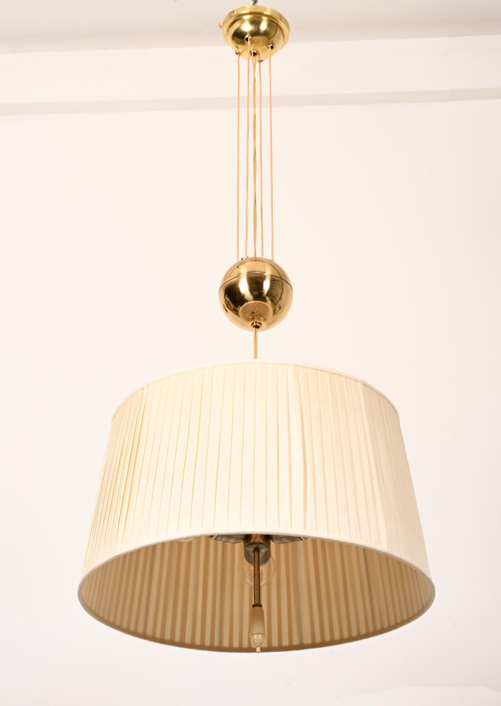 Secessione di Vienna Rare Counterweight Silk Pendant Light Chandelier by Josef Frank in vendita