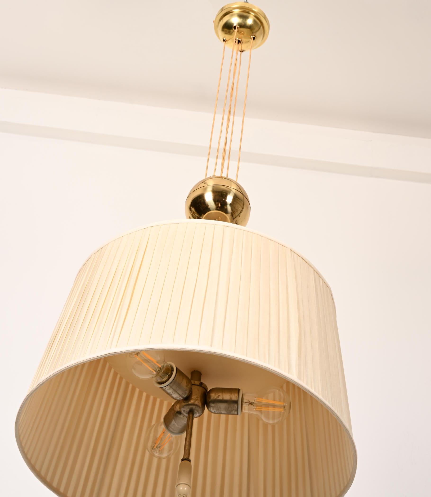 Austriaco Rare Counterweight Silk Pendant Light Chandelier by Josef Frank in vendita