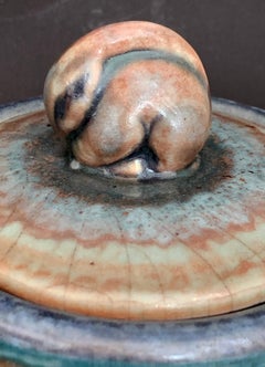 Rare Covered Art Deco Jar with Rabbit Finial by Gensoli for Sevres, Blue & Gray