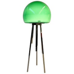 Rare Chrome and Green Opaline Glass Floor Lamp, 1970s